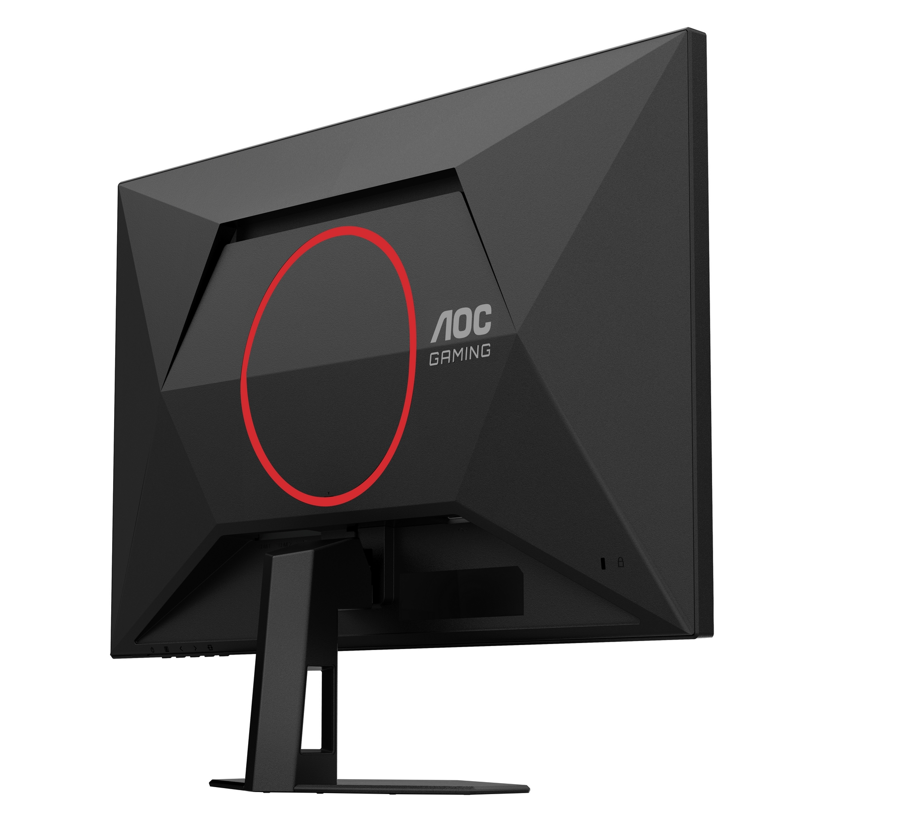 Black AOC Gaming monitor with red circle and logo on the back.