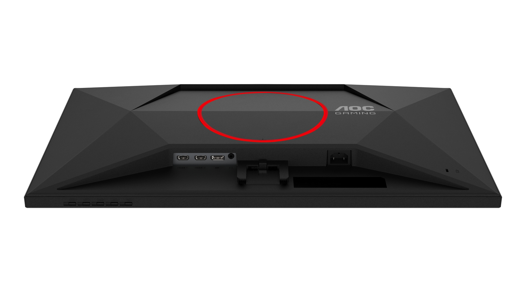 Back of a black AOC Gaming monitor showing ports and logo.