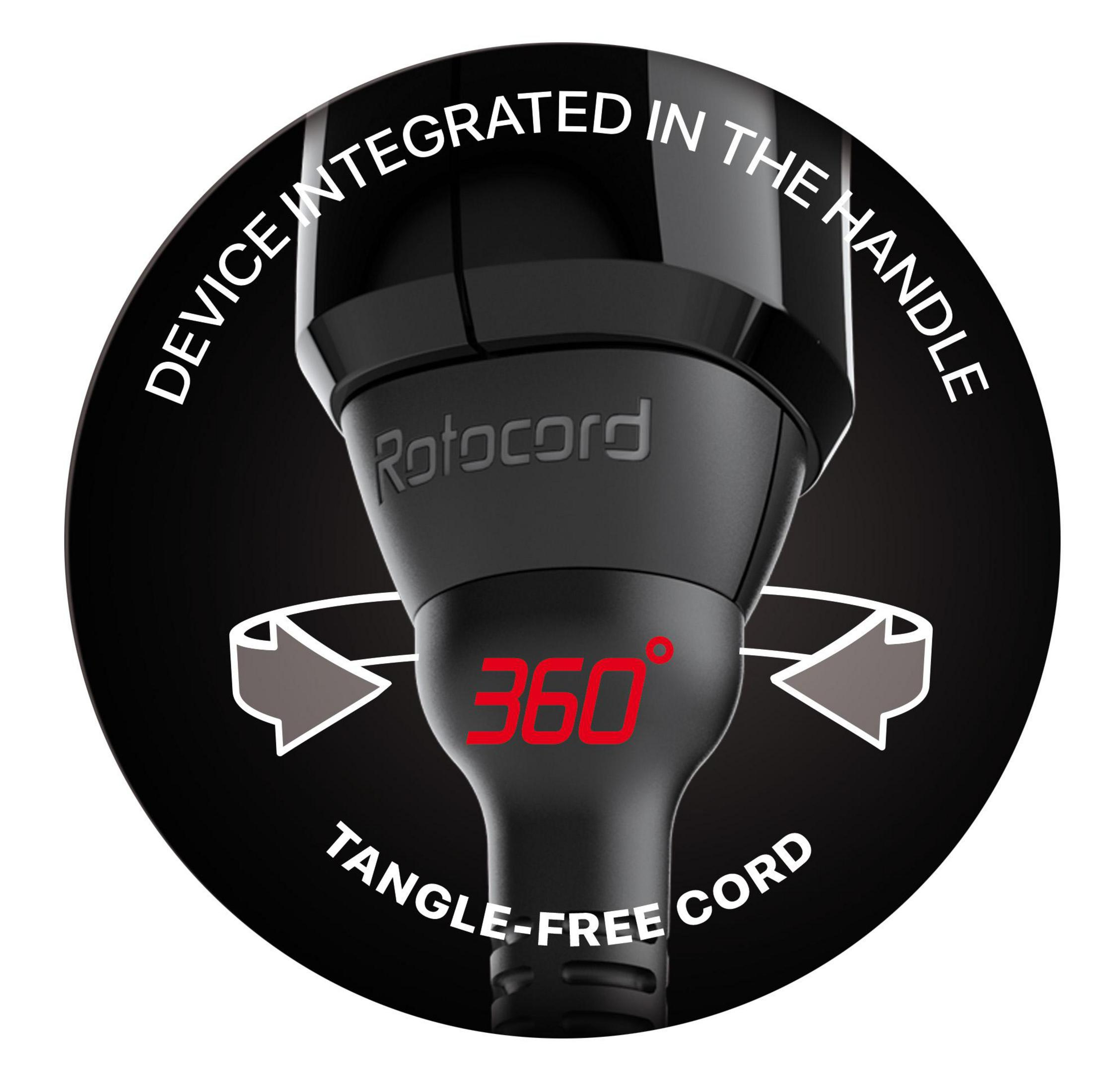 Czarny uchwyt z logo 'Rotocord' i symbolem 360 stopni.