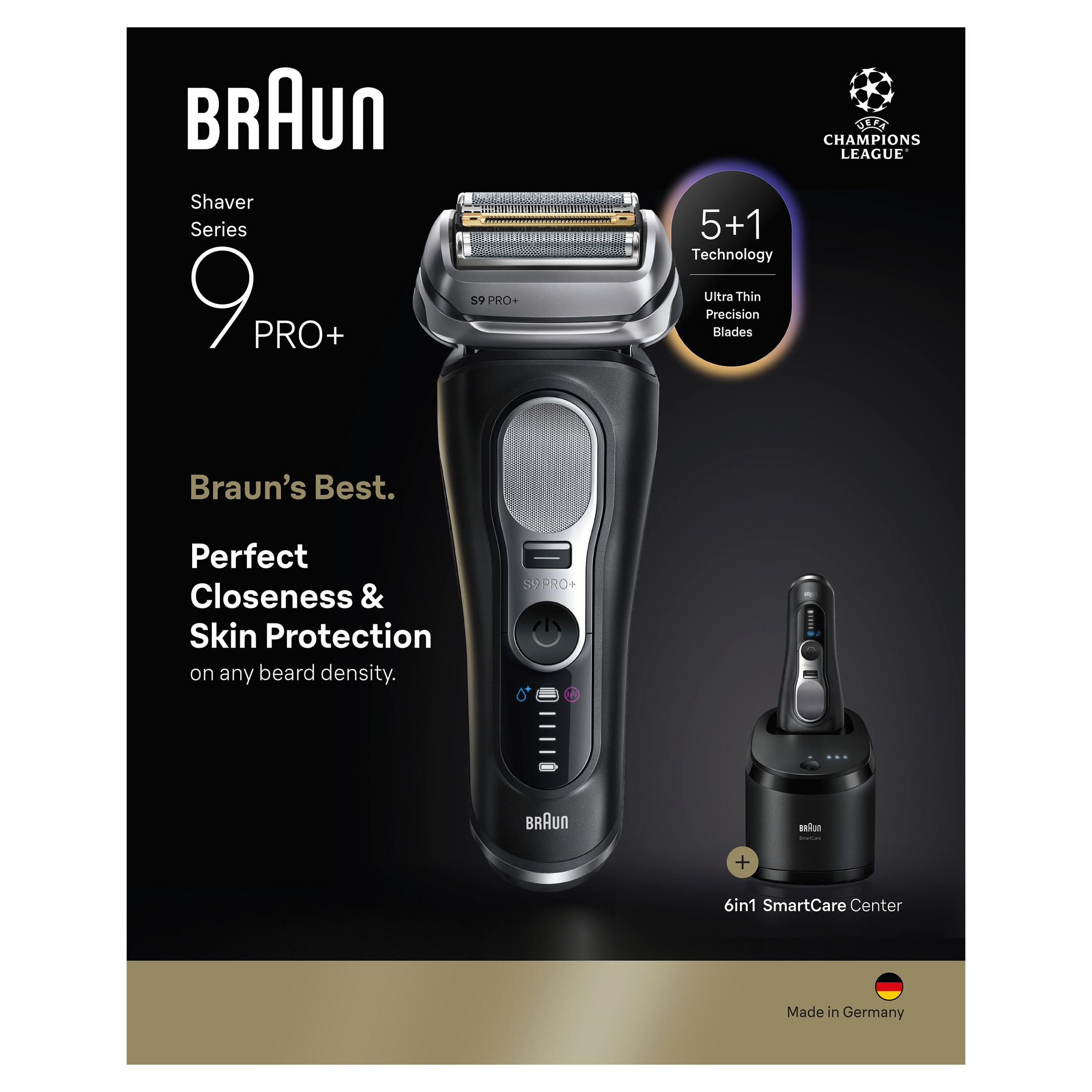 Braun Series 9 Pro+ Rasierer mit 5+1 Präzisionstechnologie und 6-in-1 SmartCare Center.