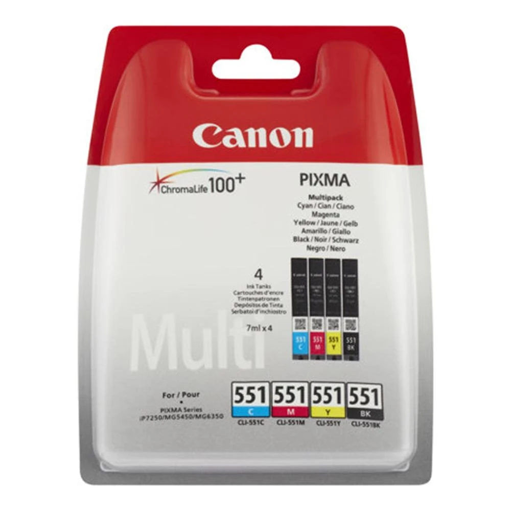 Wielopak Canon PIXMA z 4 tuszami: Cyjan, Magenta, Żółty, Czarny.