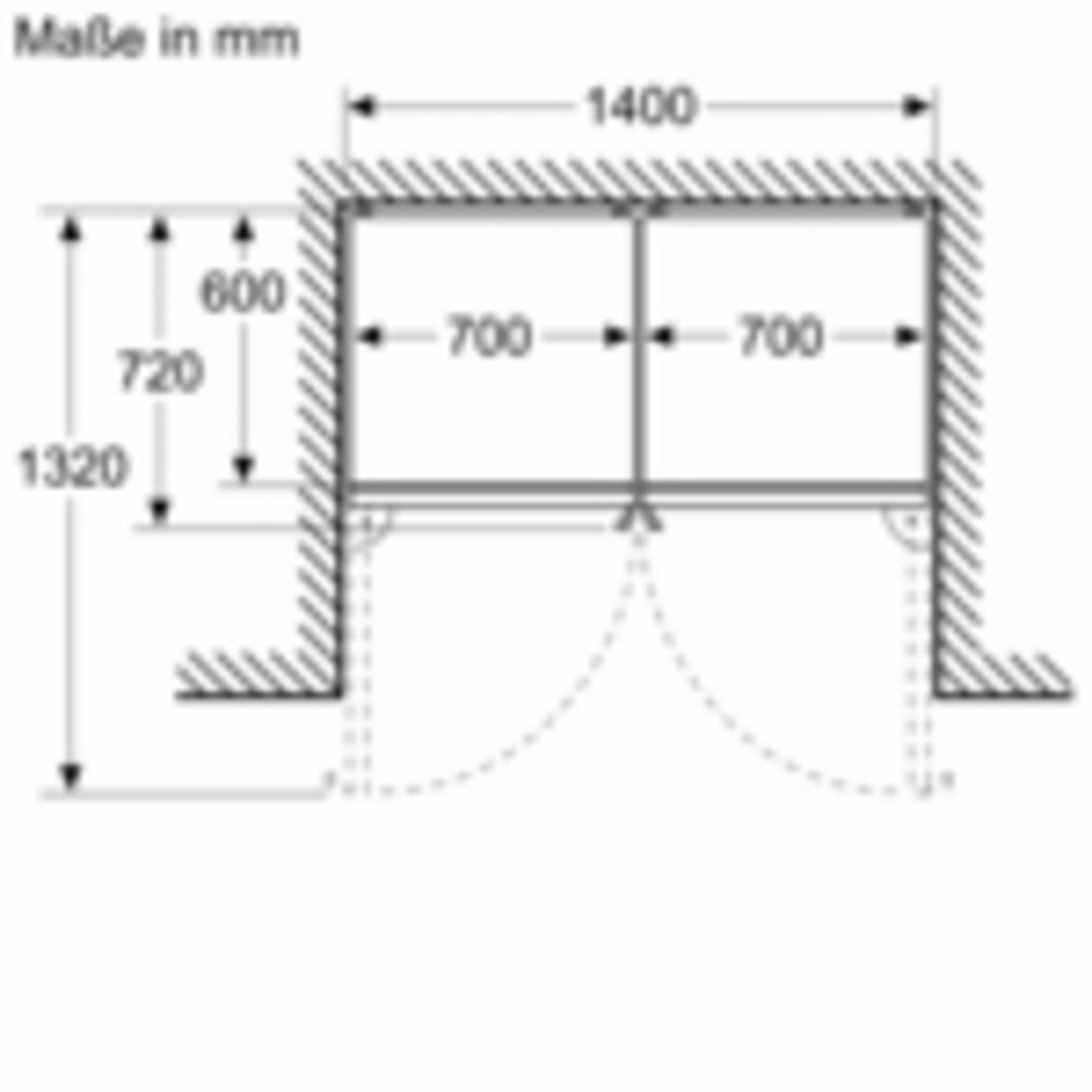 Technische Zeichnung mit Maßen in mm. Breite 1400, Höhe 1320.