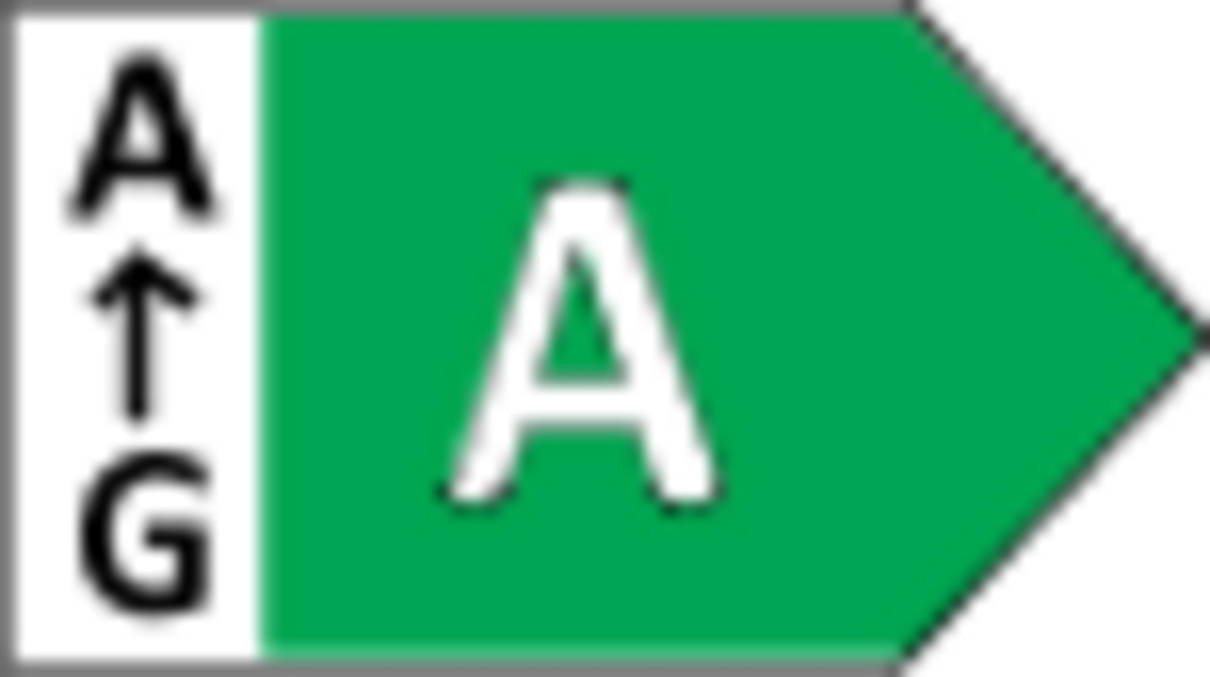 Energielabel mit der Klasse A, Pfeil von G nach A.