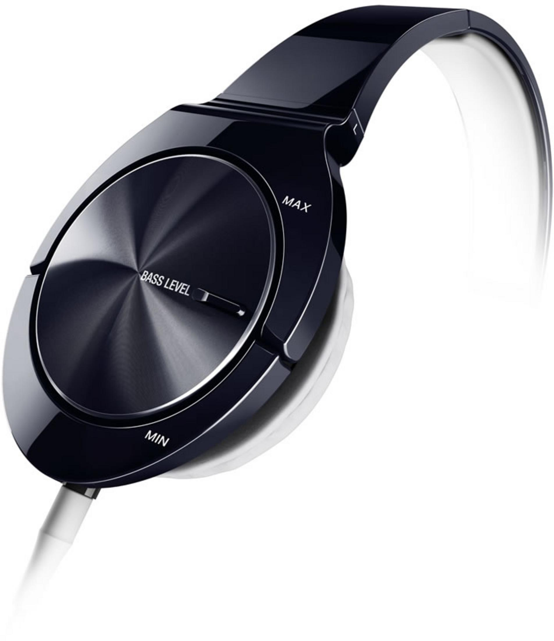 Auriculares negros circumaurales con acabado brillante y dial de graves.