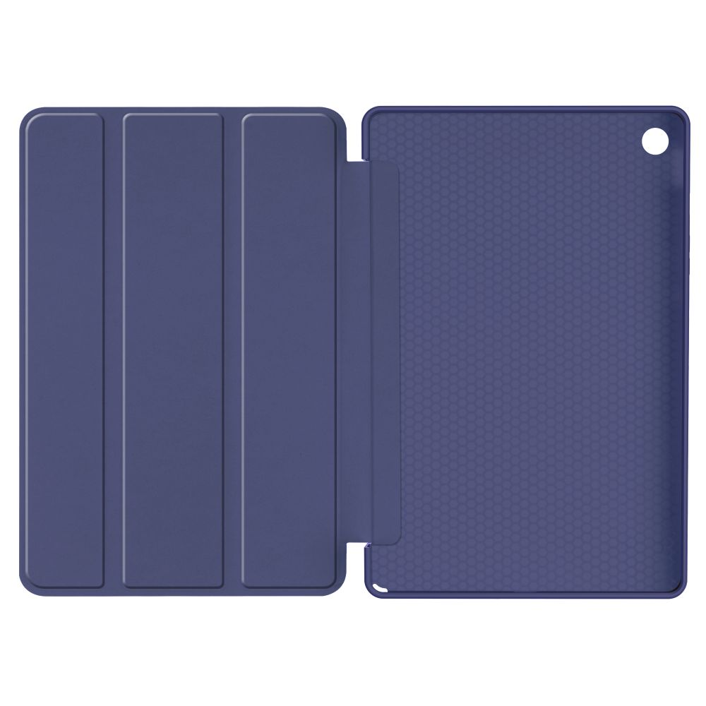 Blaue Tablet Hülle, offen, mit Wabenmuster innen.