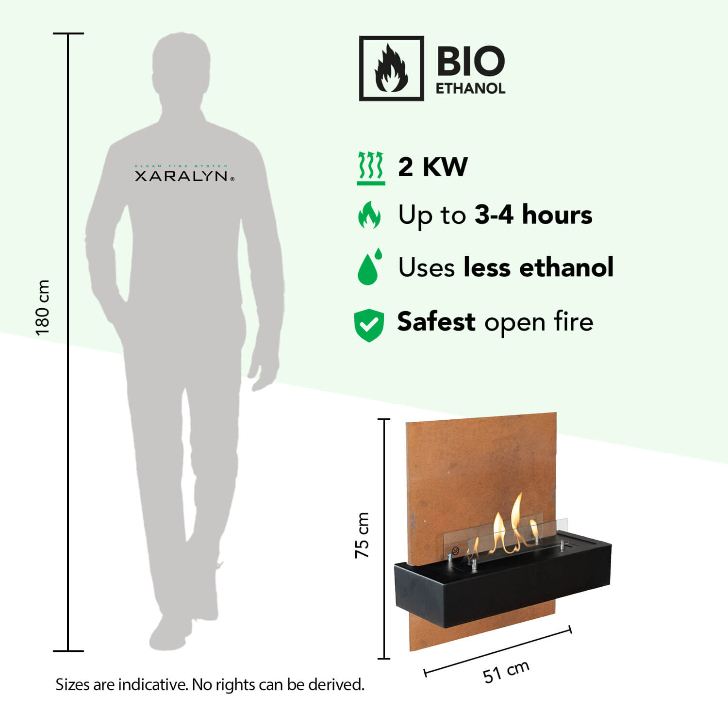 Bio-ethanol haard, 2 kW, brandt 3-4 uur, zuinig in gebruik.