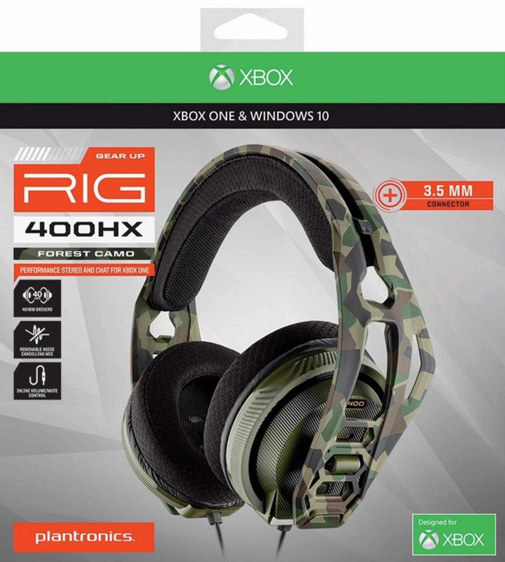 Słuchawki gamingowe Xbox w kamuflażu z złączem 3,5 mm i mikrofonem.