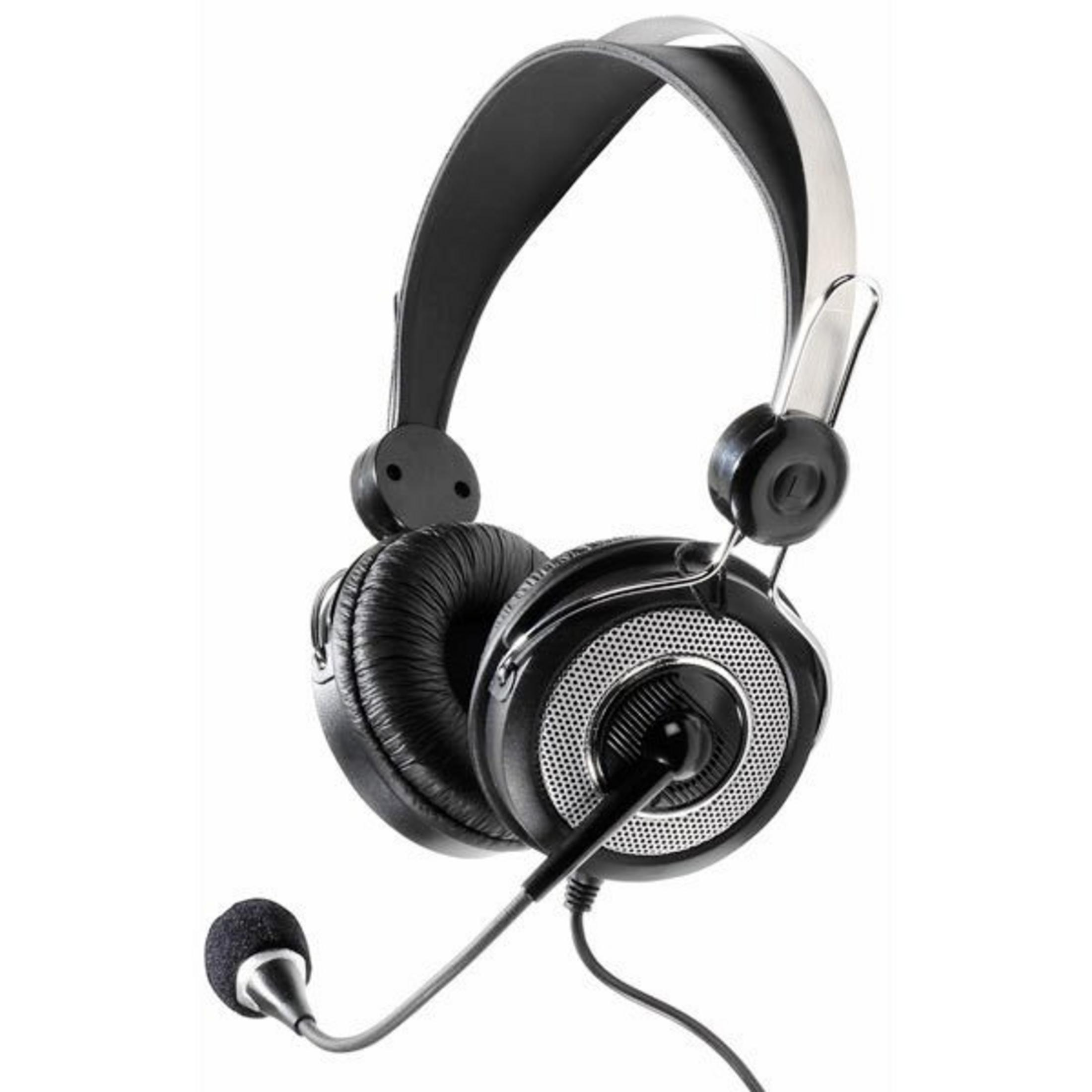 Auriculares negros con micrófono y almohadillas acolchadas.