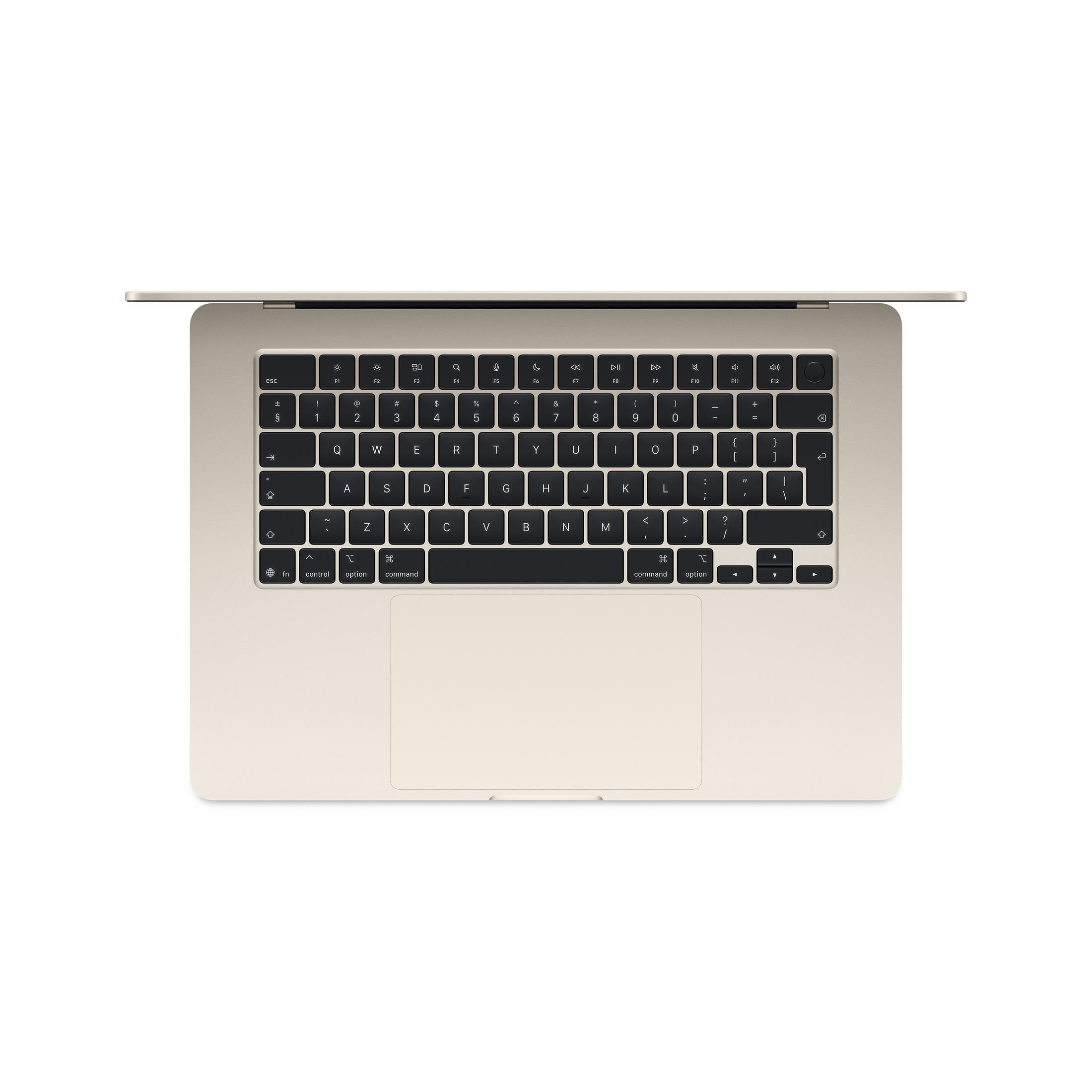 Ein hellgoldener Laptop ist von oben geöffnet, das Keyboard ist sichtbar.