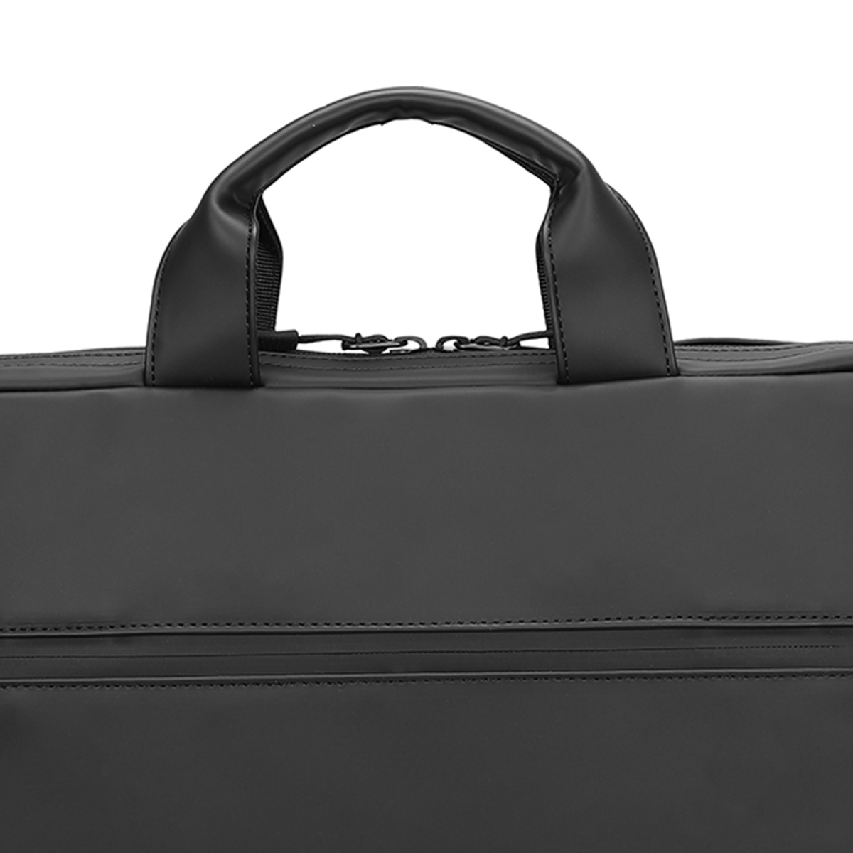 Schwarze Laptoptasche mit gepolstertem Griff und Reißverschluss.