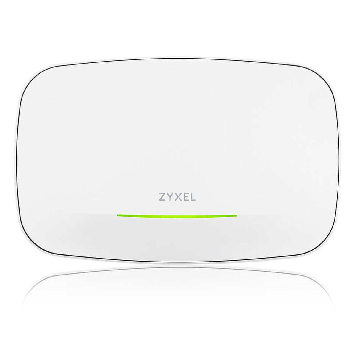 Un dispositivo Zyxel bianco con barra luminosa verde su sfondo bianco.