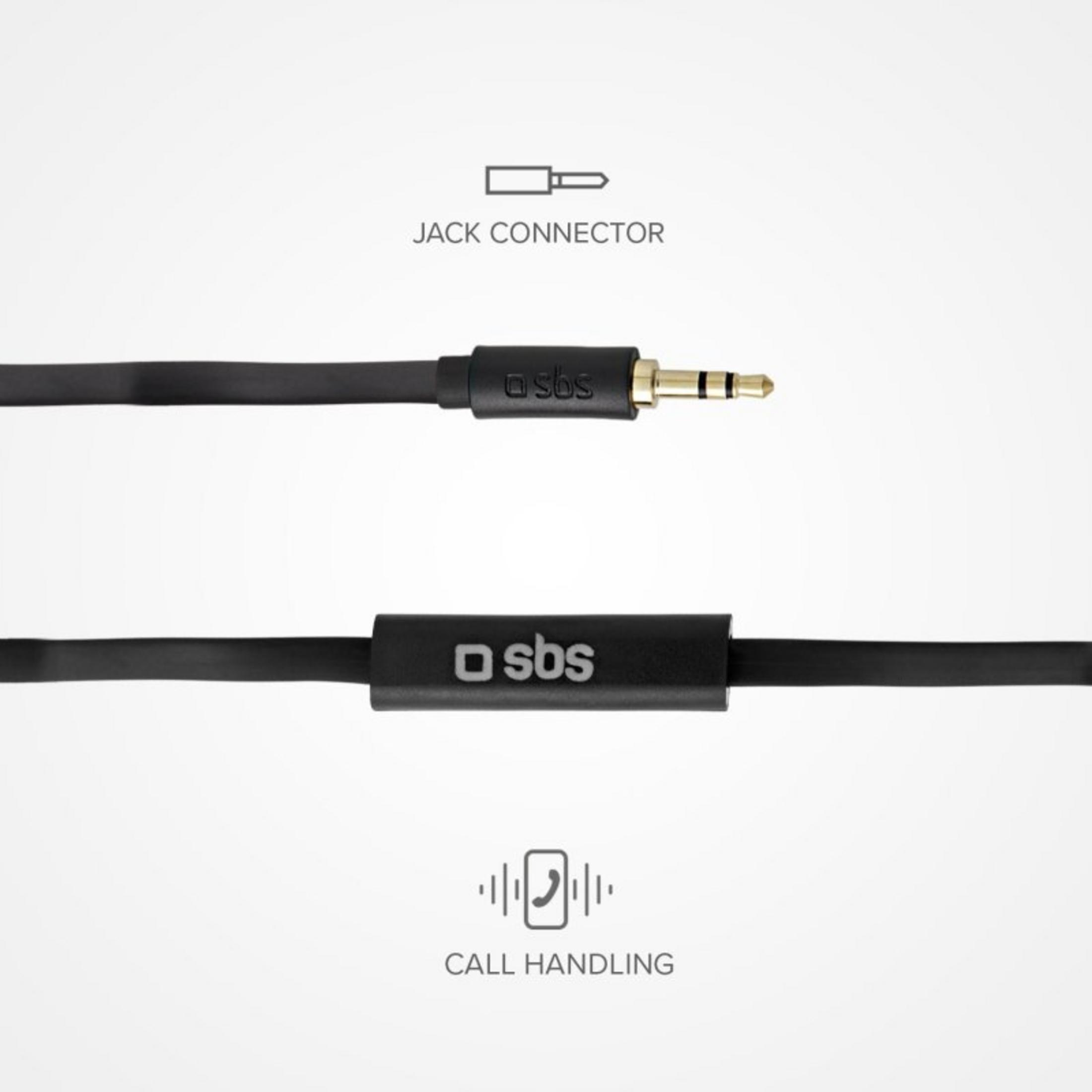 Ein schwarzes Kabel mit SBS-Logo und Klinkenstecker.
