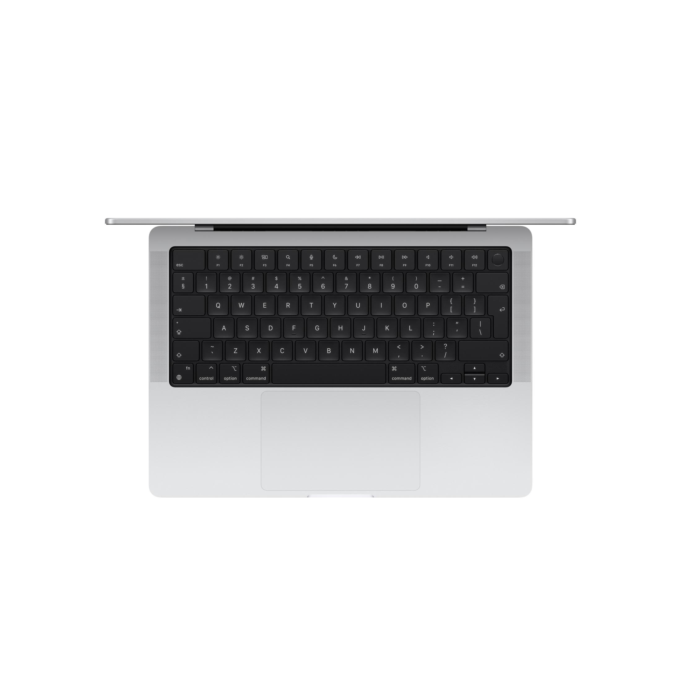 Ein silberner Laptop mit einer schwarzen Tastatur und einem Touchpad.