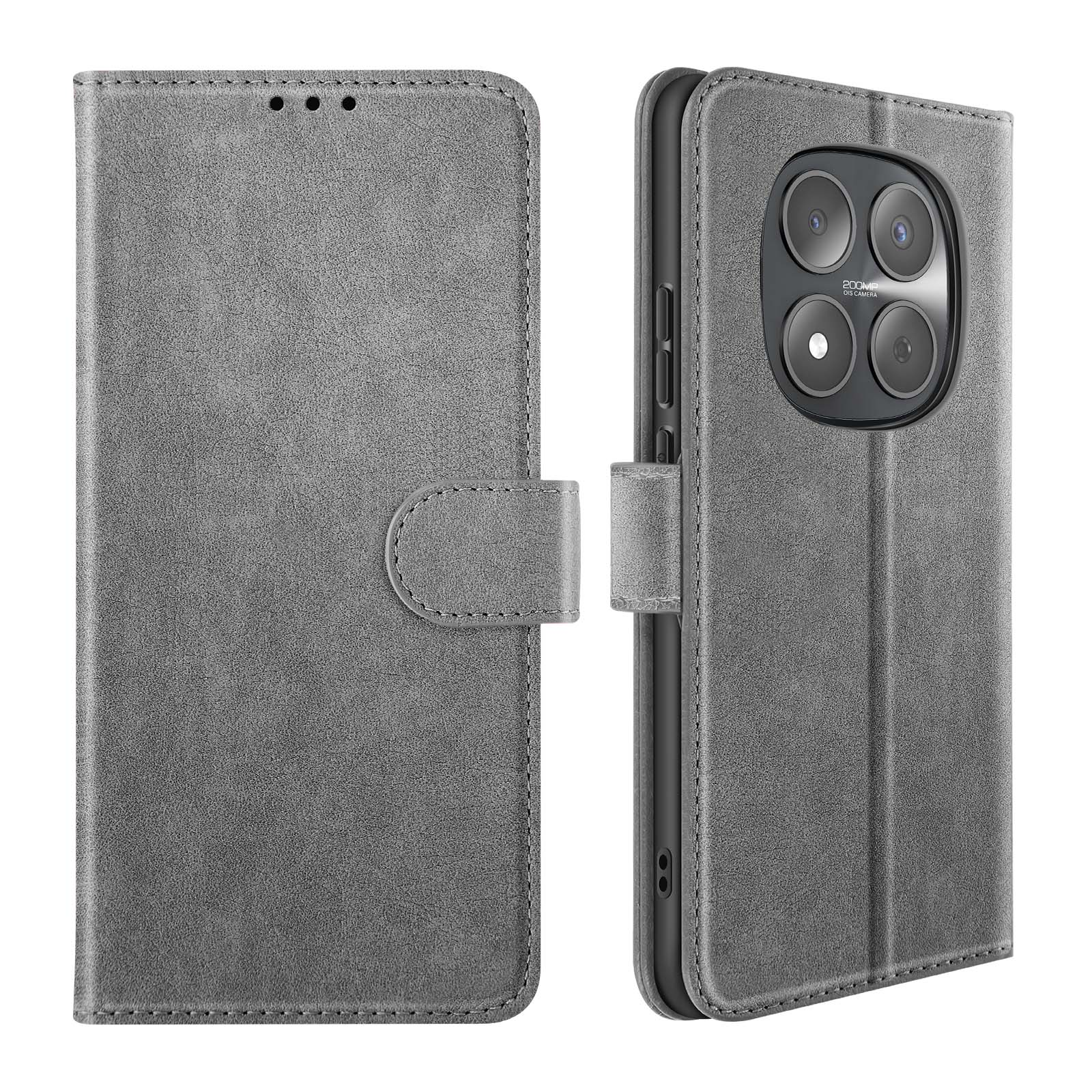Graues Flip-Case für ein Smartphone mit vierfacher Kamera.