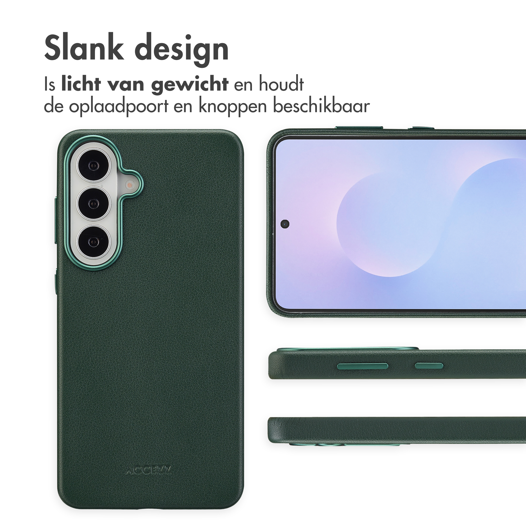 Coque de téléphone vert foncé avec trois caméras et vue écran.