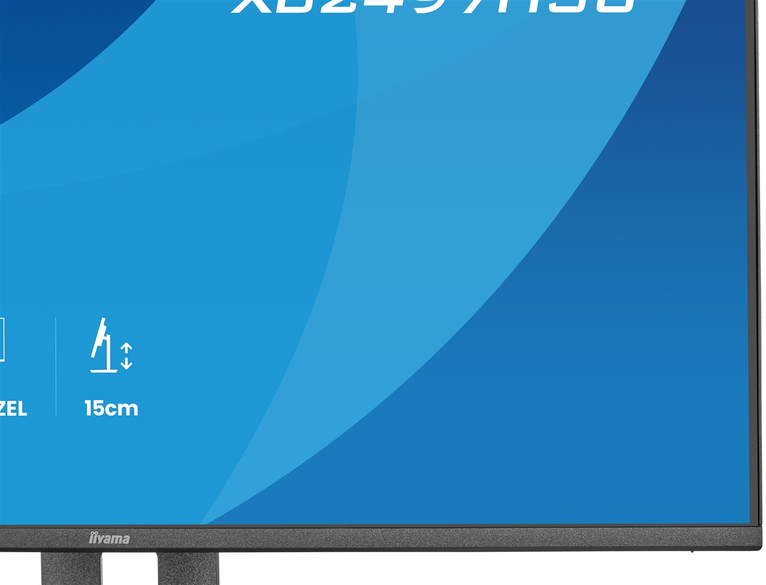 Monitor z logo iiyama na dole i regulacją wysokości 15 cm.