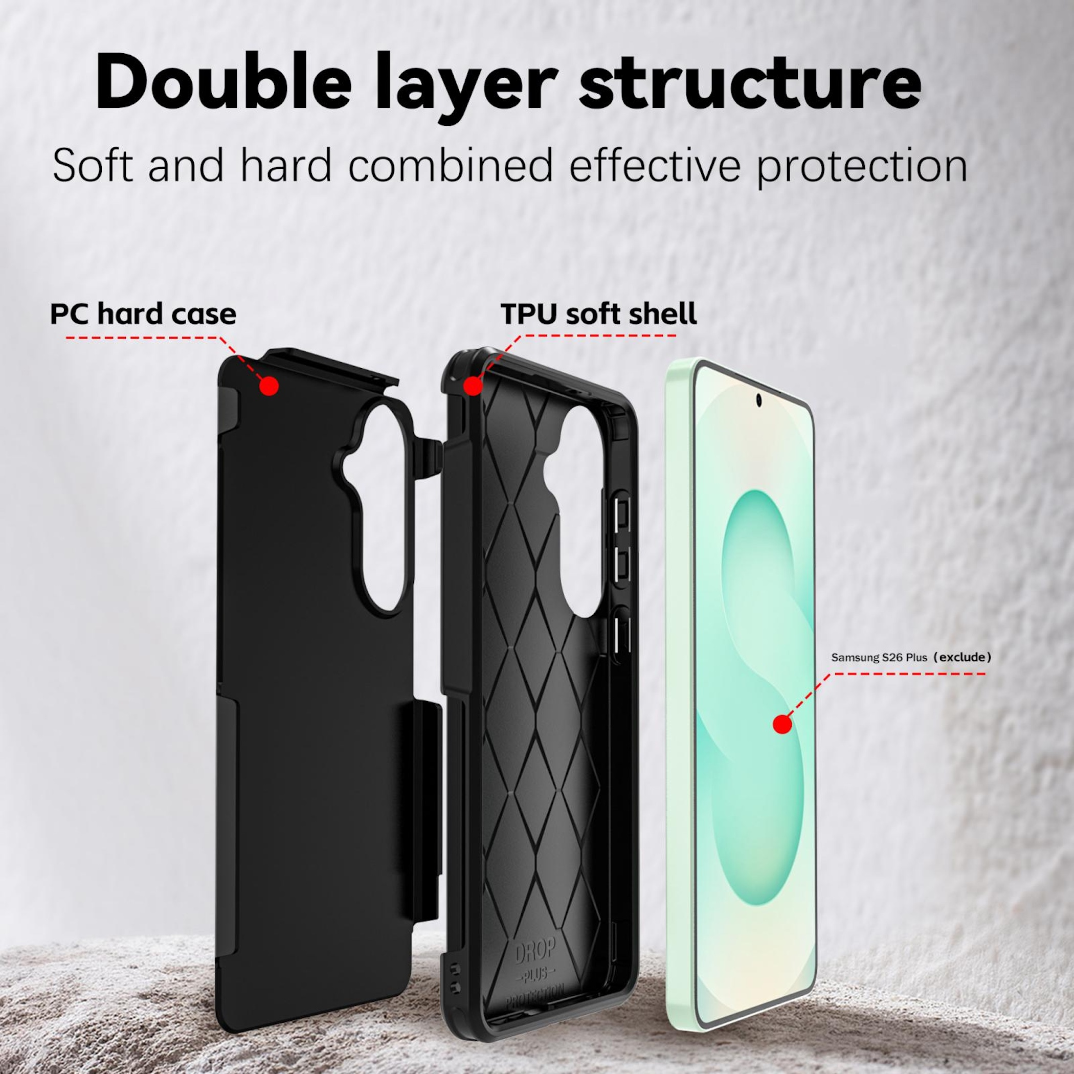 Zwei schwarze Handyhüllen und ein hellgrünes Handy nebeneinander.