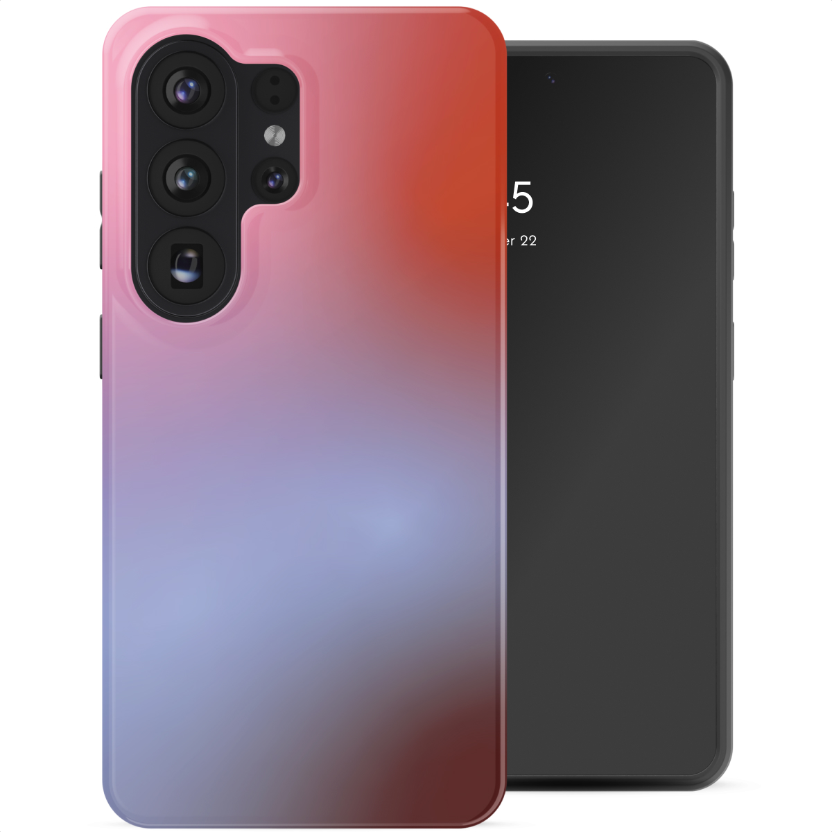 Un smartphone avec un étui dégradé et un bloc caméra.