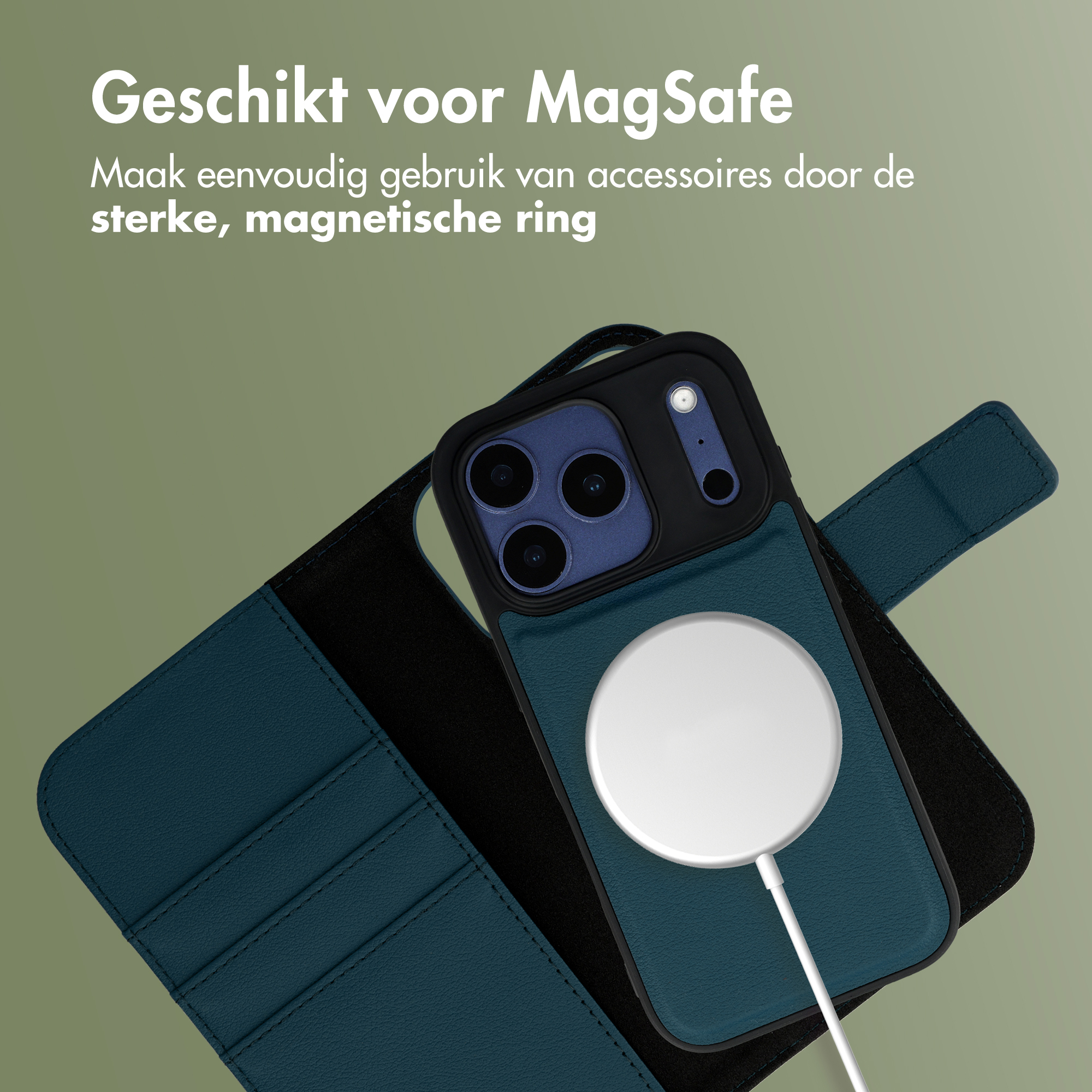 Een blauwe iPhone hoes met MagSafe lader en camera-array.