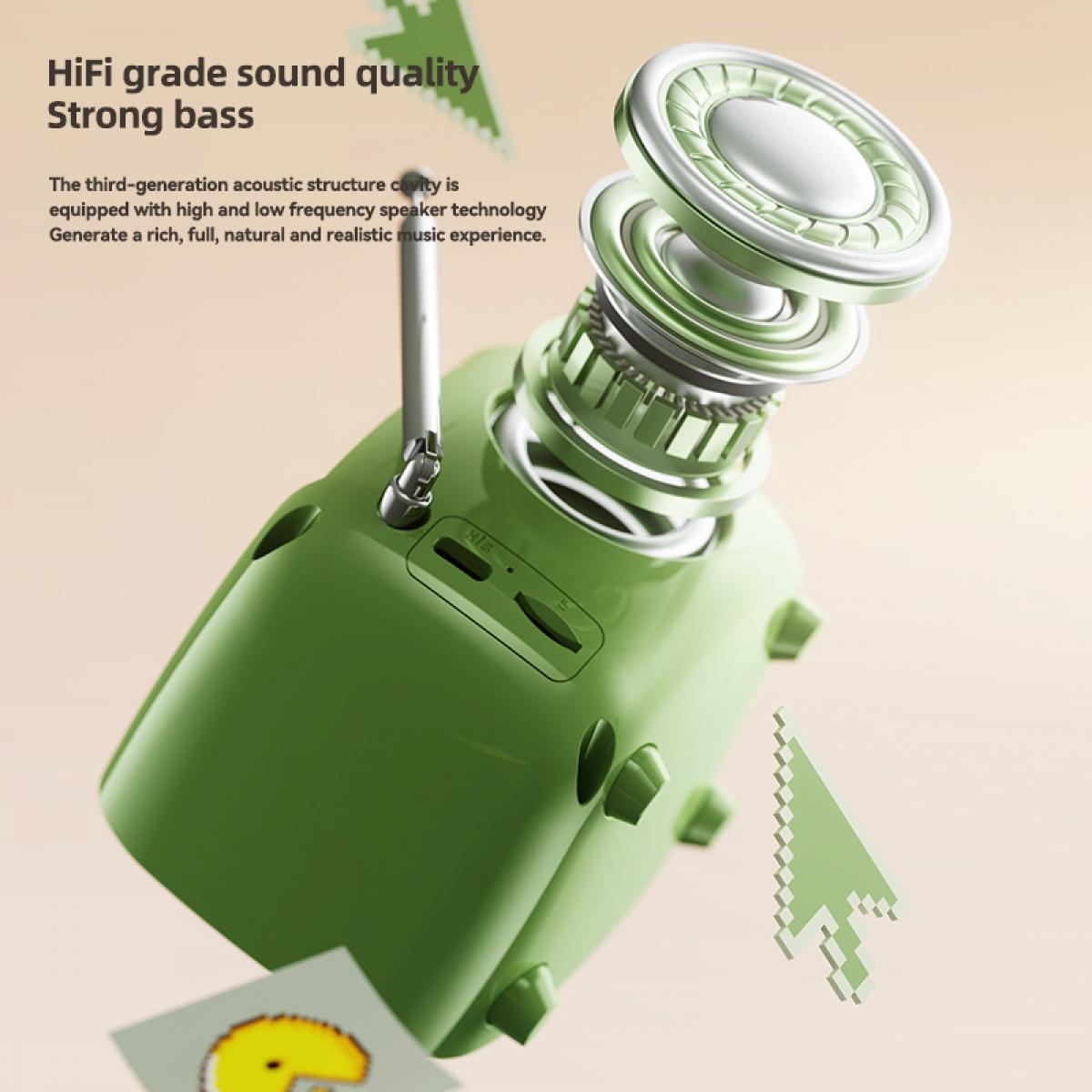 Grüner Lautsprecher mit silberner Antenne und detaillierter Membran. HiFi-Qualität.