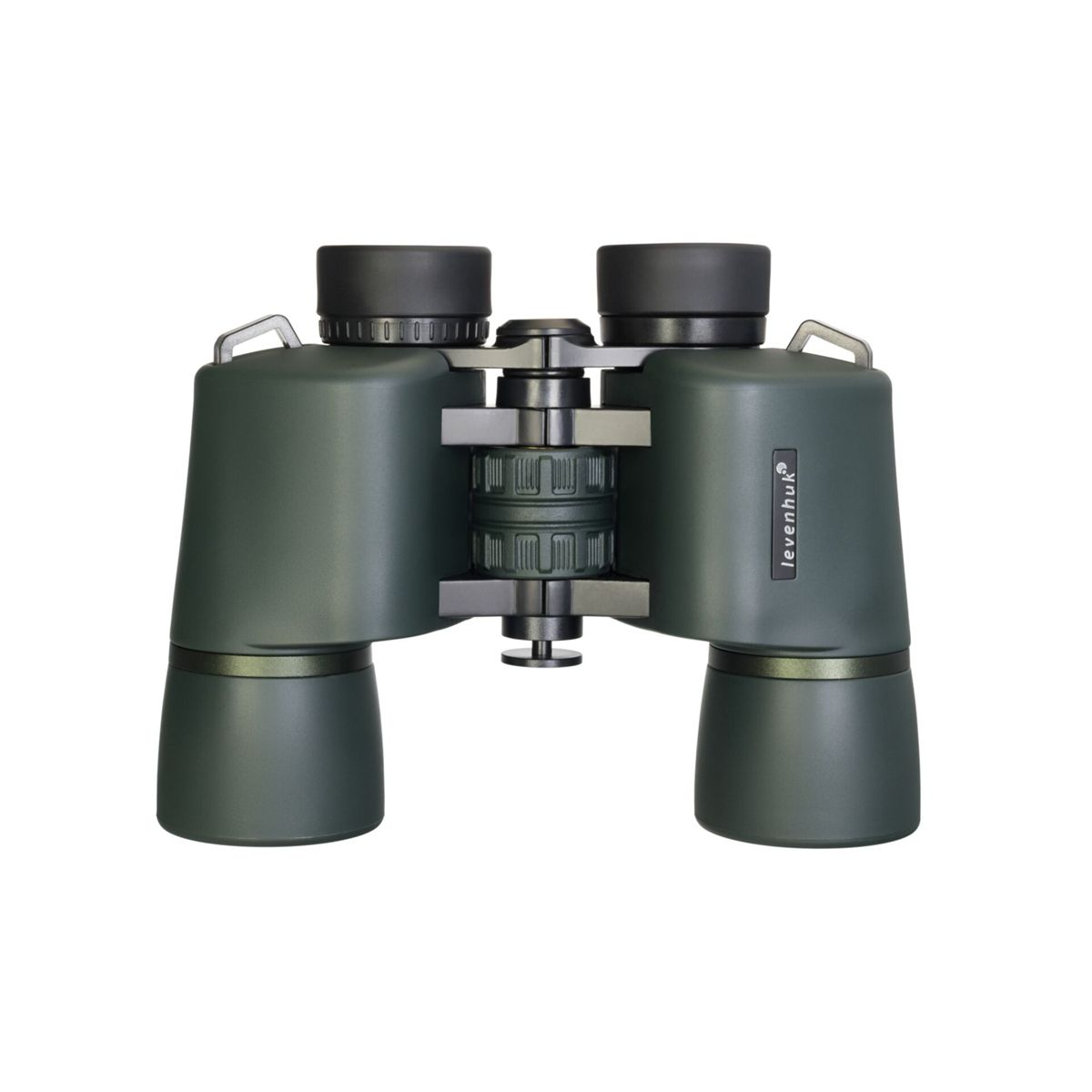 Binocolo verde scuro con rotella di messa a fuoco nera e accenti argentati.