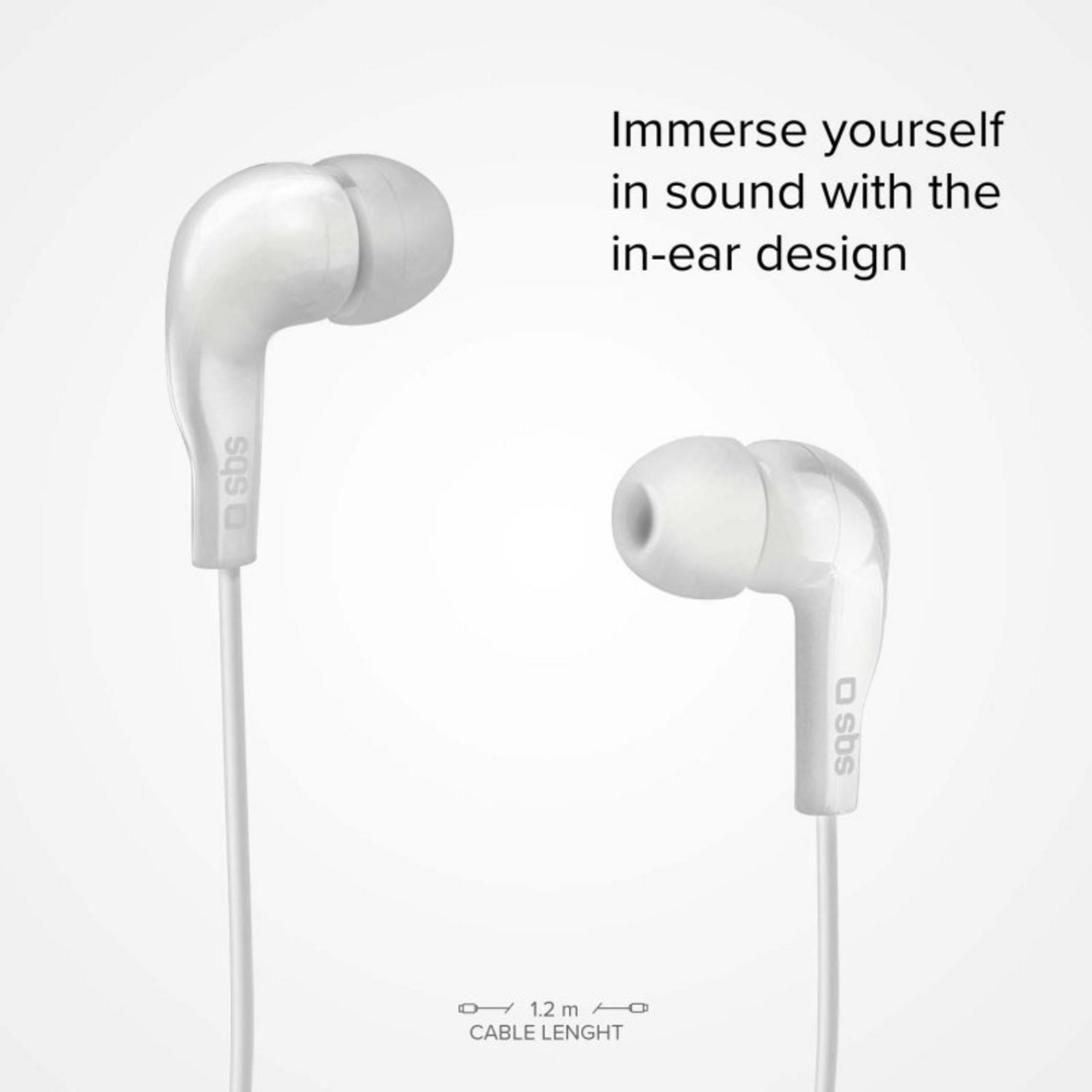 Due auricolari bianchi in-ear con cavo da 1,2 m.
