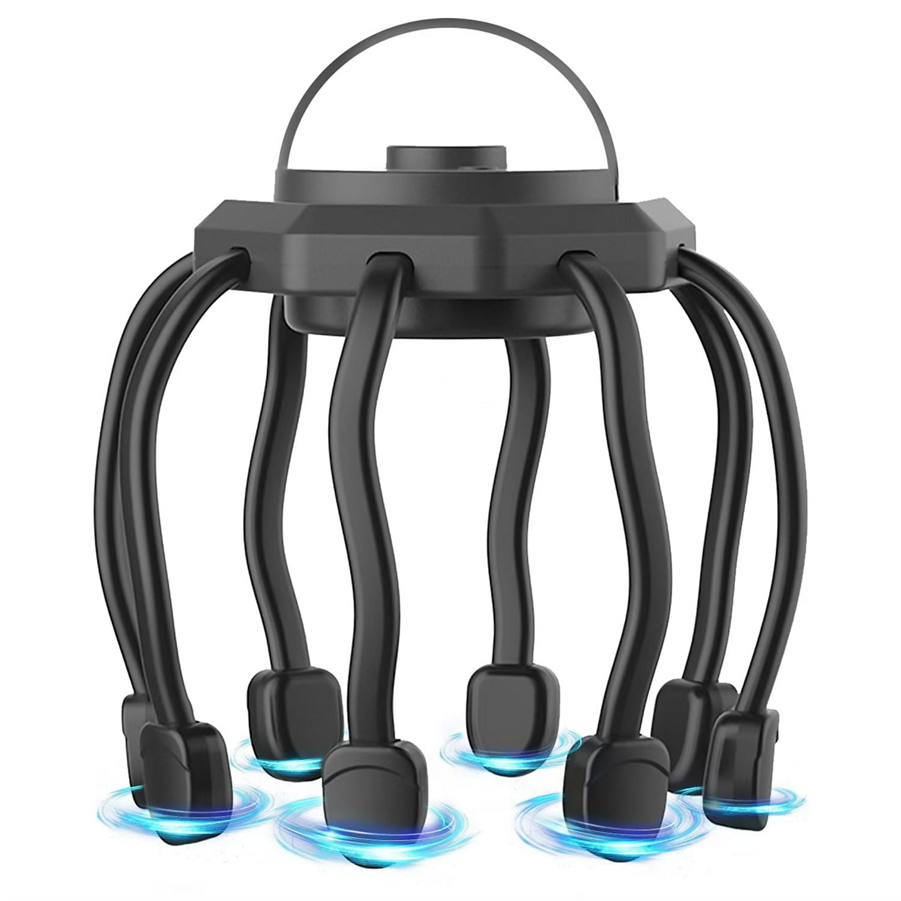 Schwarzes Gerät mit sechs flexiblen Armen, die blaue Energie ausstrahlen.
