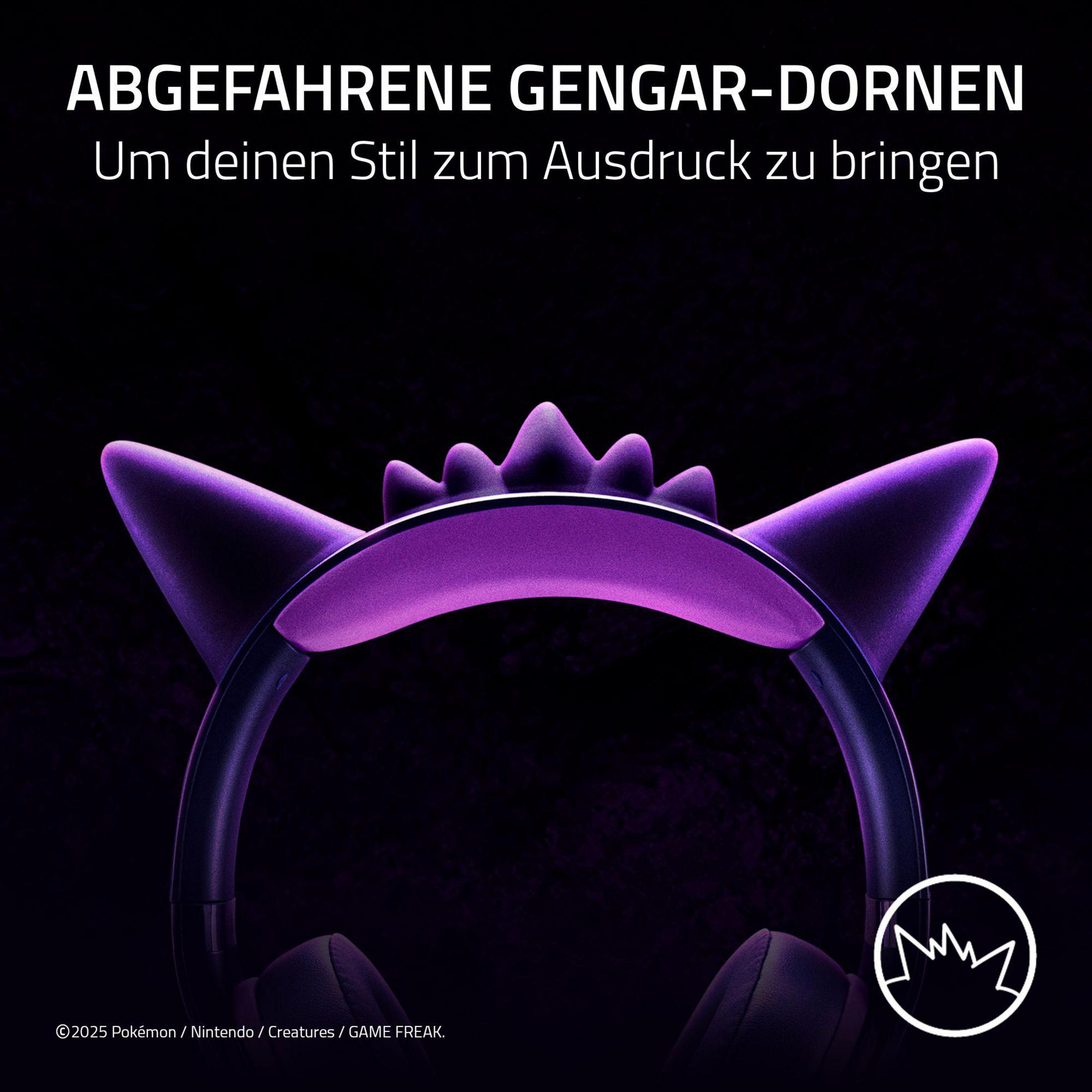 Fioletowe słuchawki z kolcami Gengara i czarną opaską.