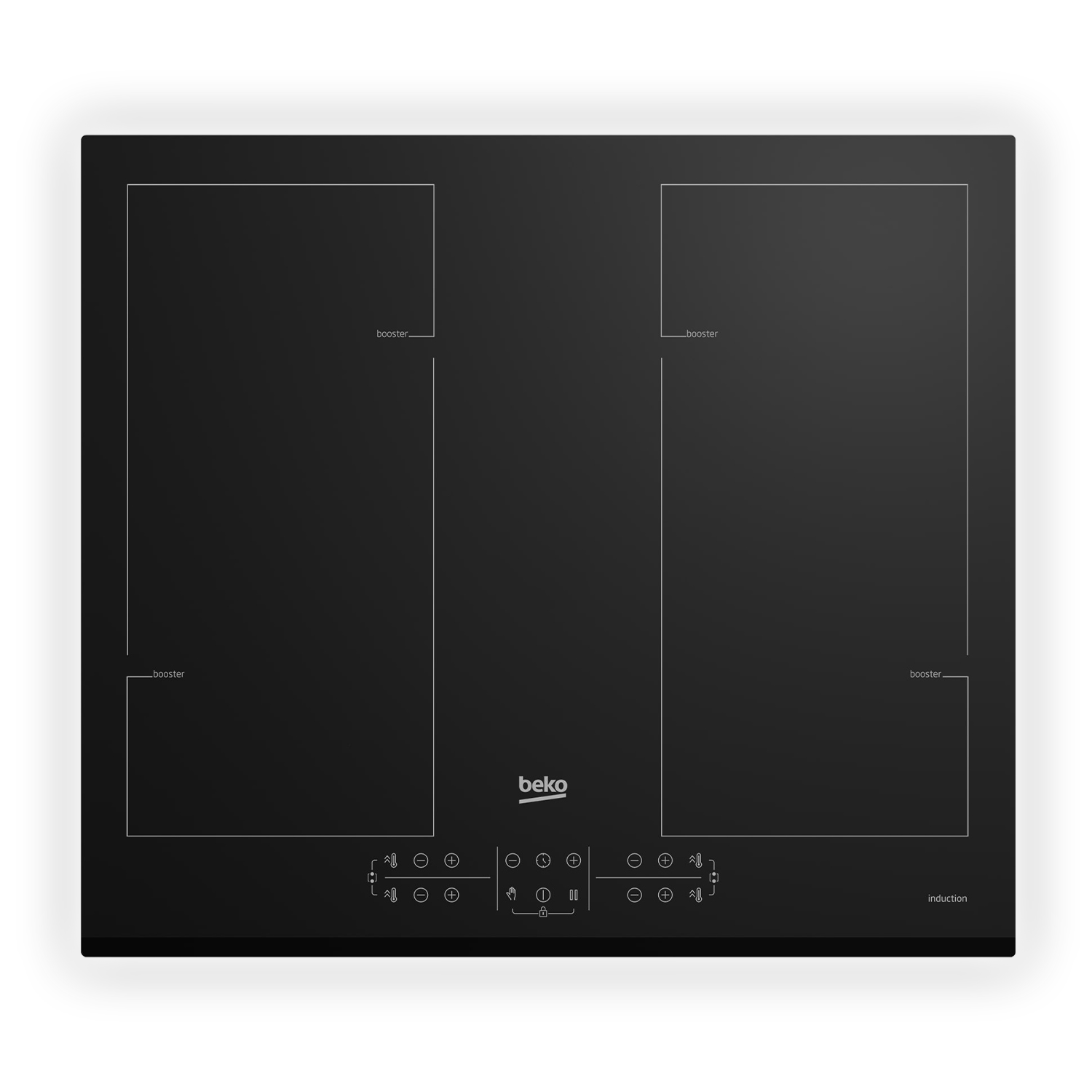 Czarna płyta indukcyjna z dwiema strefami gotowania i panel dotykowy.