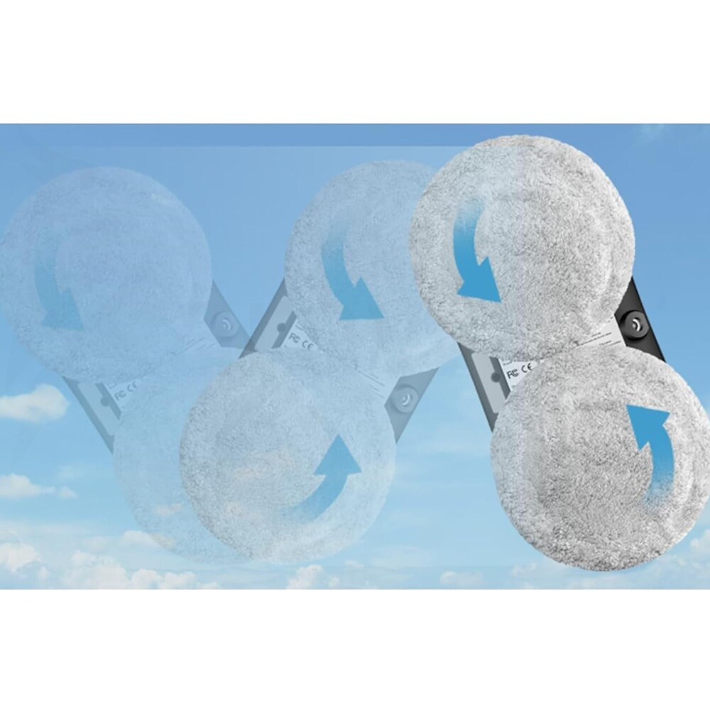 Dos almohadillas de limpieza giratorias con flechas azules que indican movimiento.