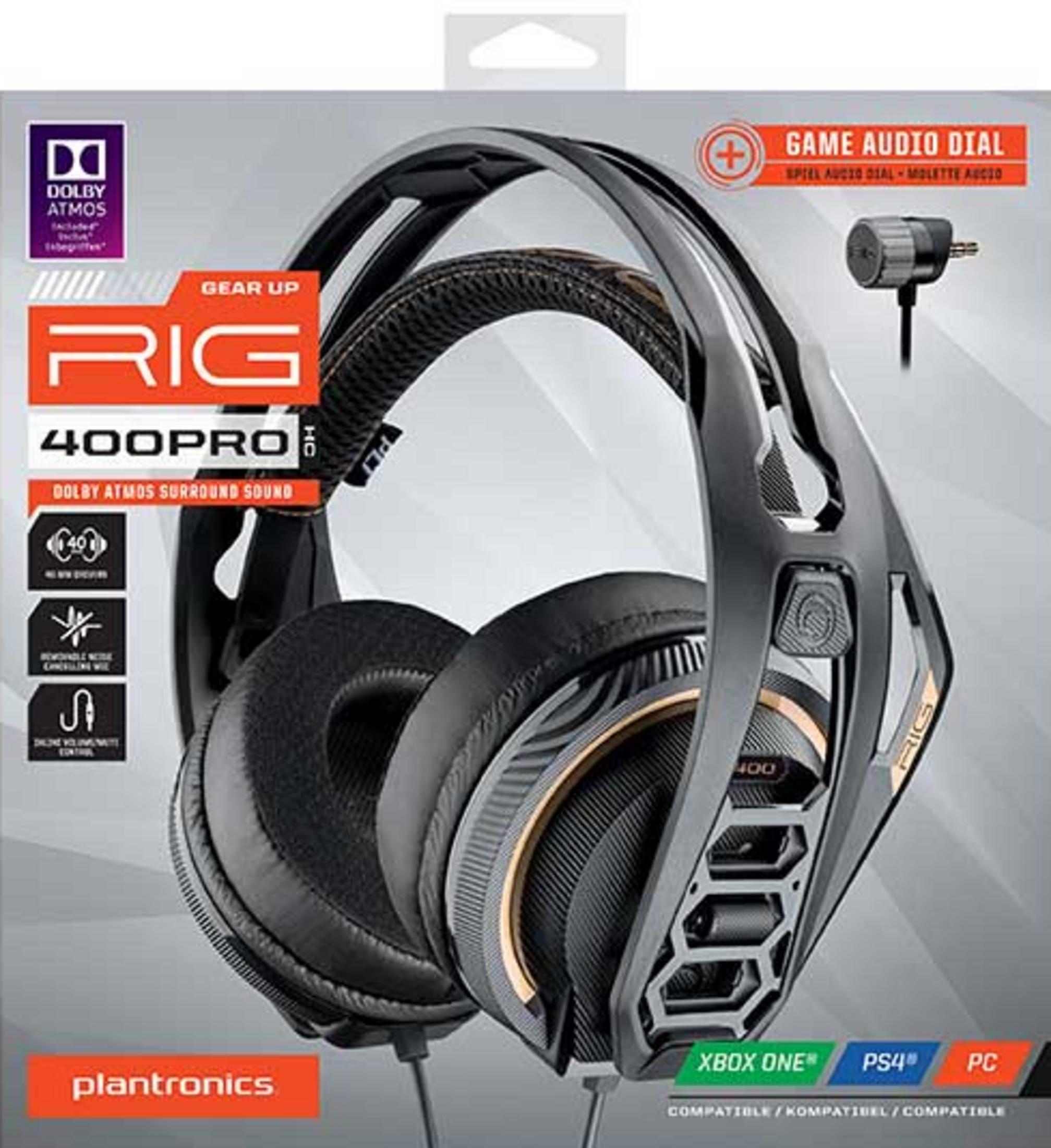 Czarne słuchawki gamingowe ze złotymi akcentami i mikrofonem.