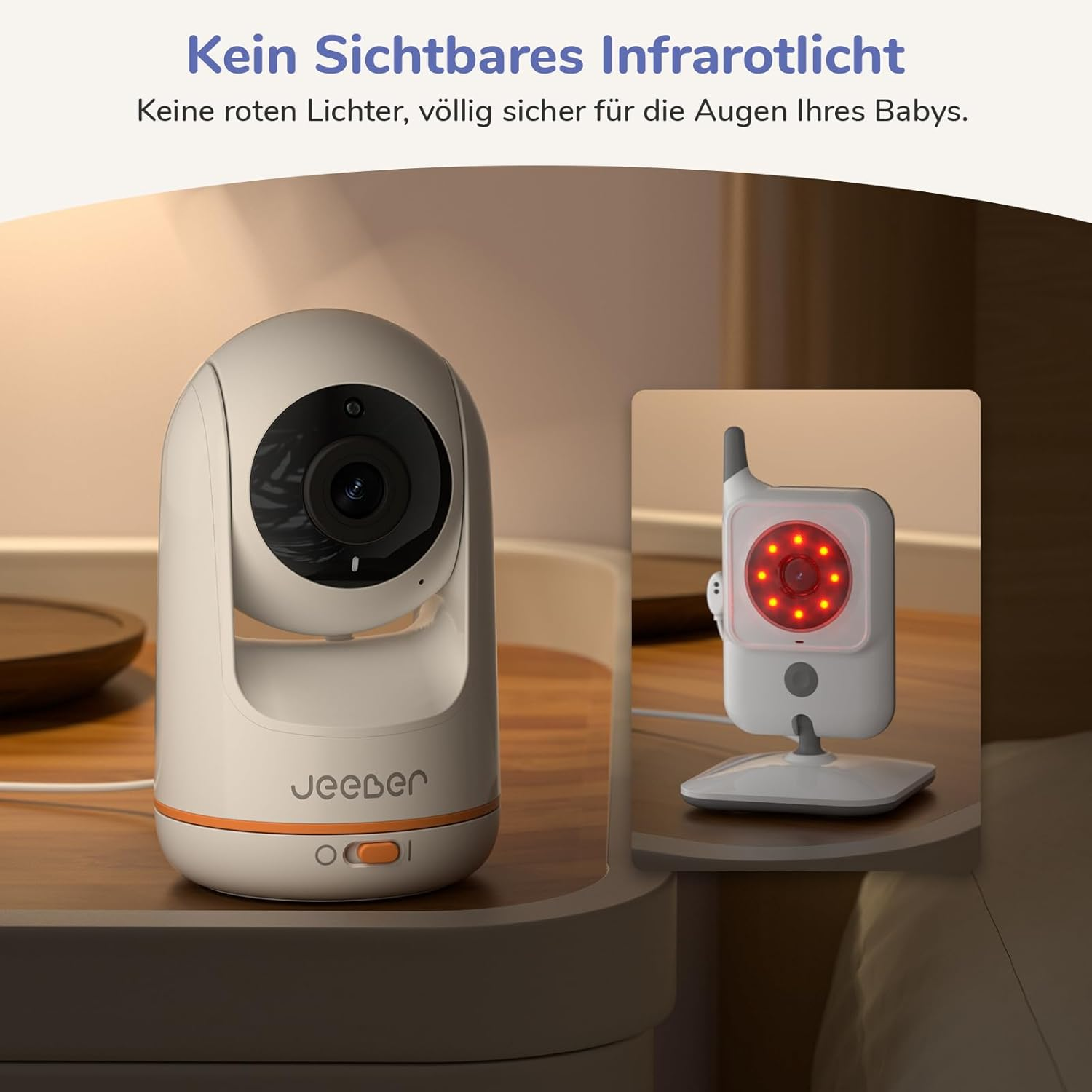 Zwei Babyphones, eins mit rot leuchtenden Infrarot-LEDs.