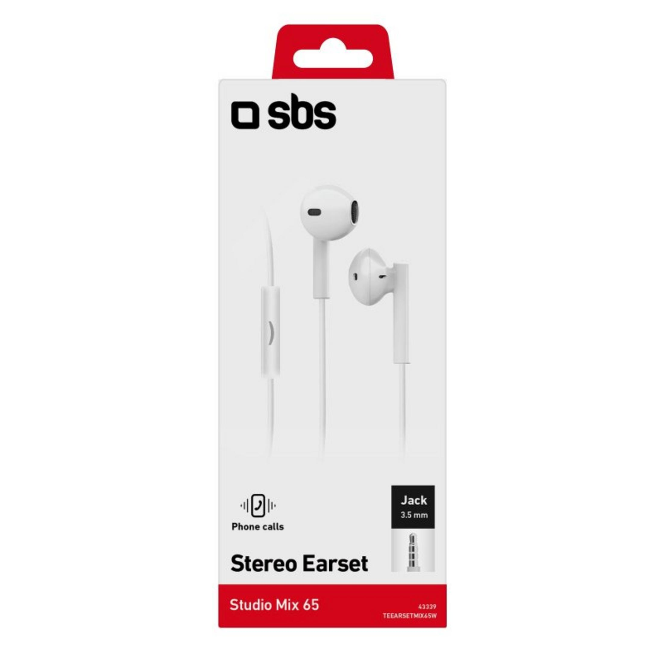 Weiße SBS Studio Mix 65 Stereo-Ohrhörer mit 3,5-mm-Anschluss und Telefonanruffunktion.
