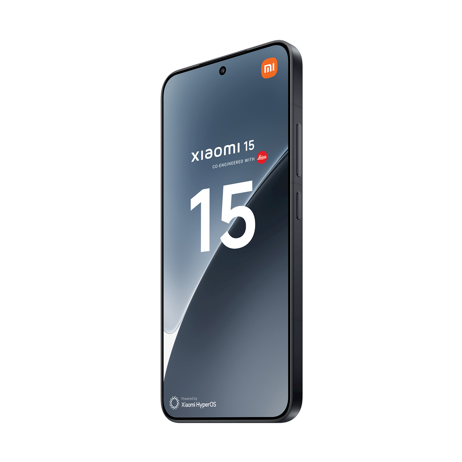 Czarny smartfon Xiaomi 15 z logo Leica, na białym tle.