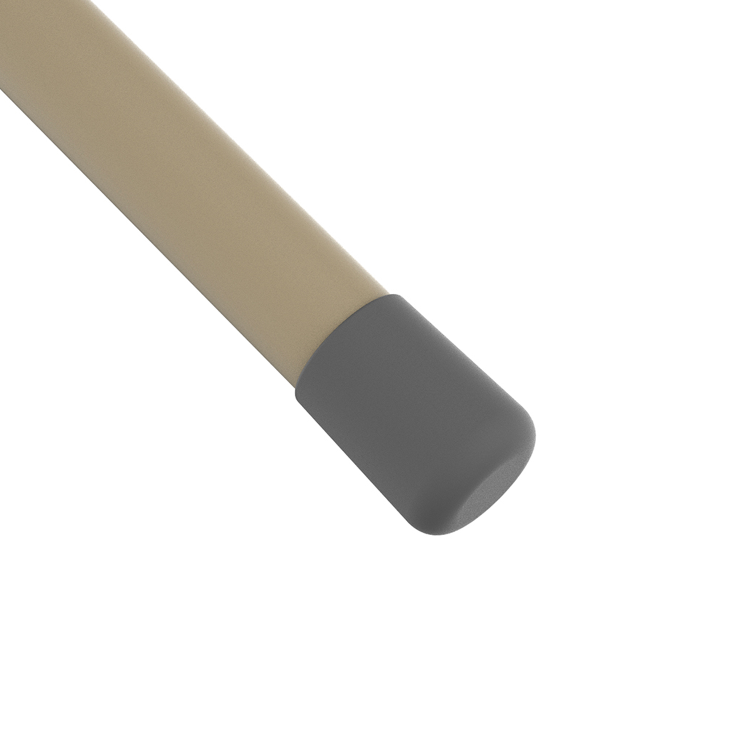 Une tige beige avec un capuchon gris à l'extrémité sur fond blanc.