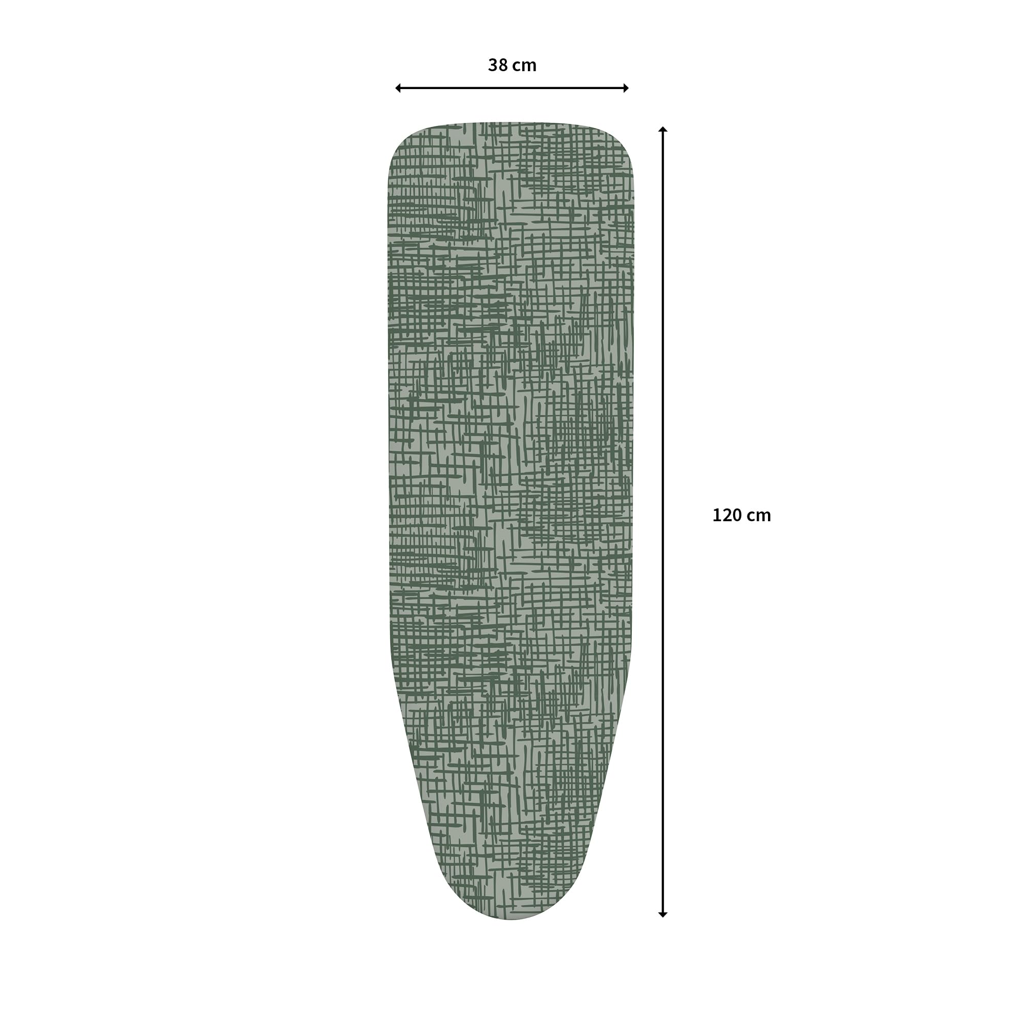 Abmessungen eines Bügelbrettbezugs: 38 cm breit, 120 cm lang.