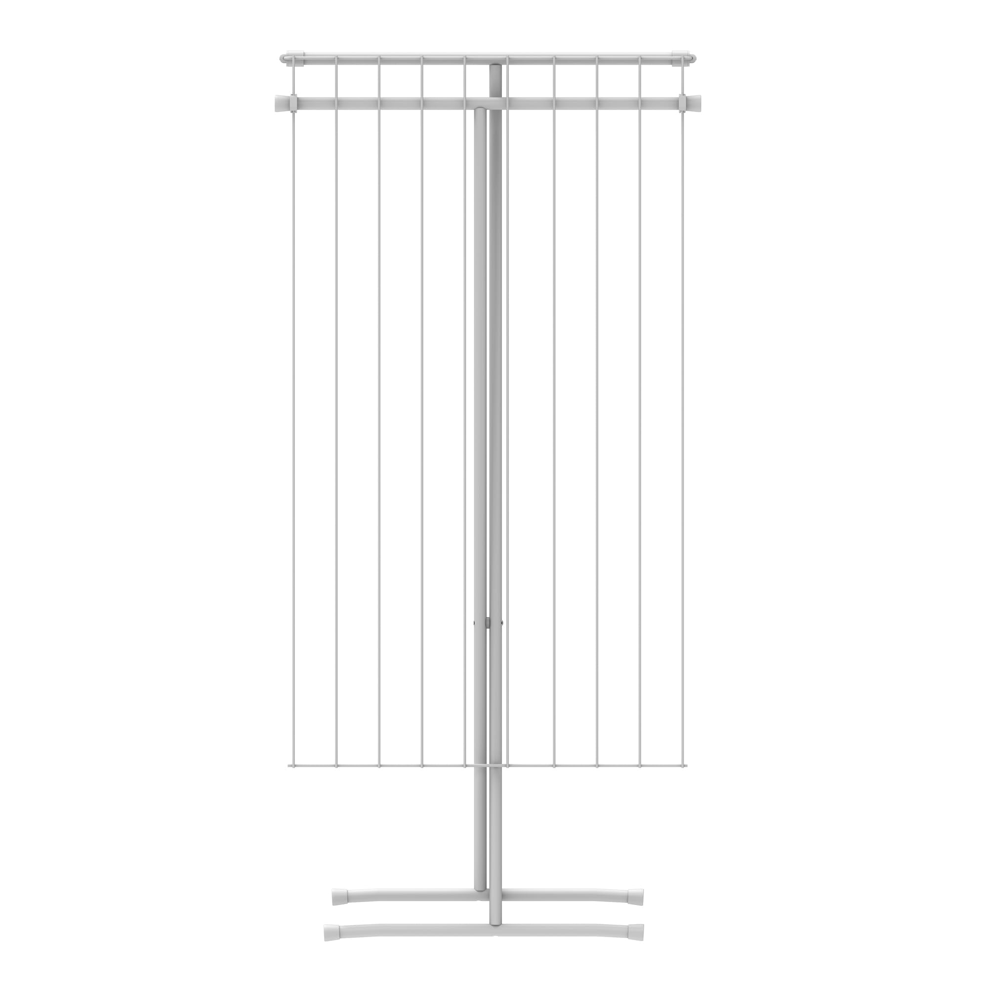 A white drying rack with multiple lines on a white background.