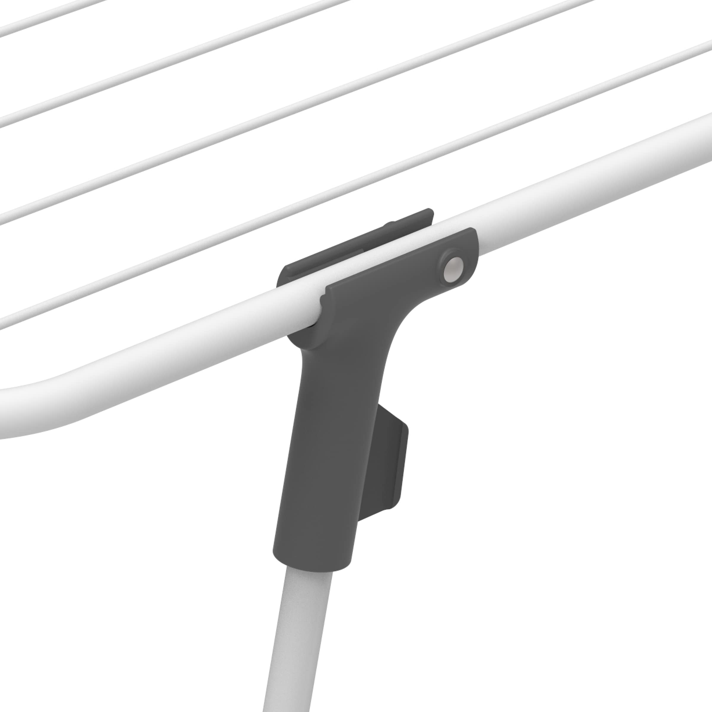Un étendoir à linge blanc avec des pièces de connexion grises.
