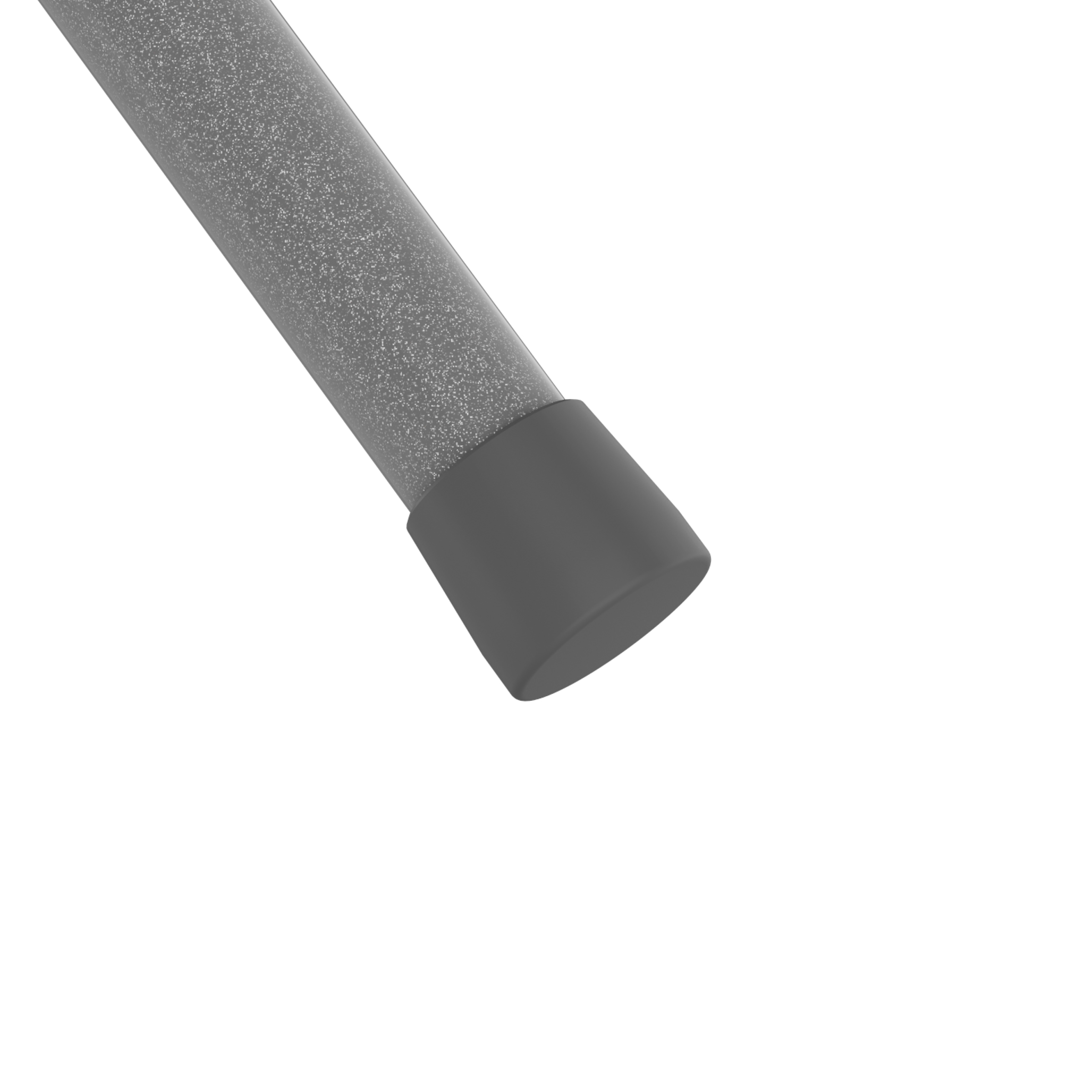 Tube métallique gris avec un capuchon en caoutchouc noir.
