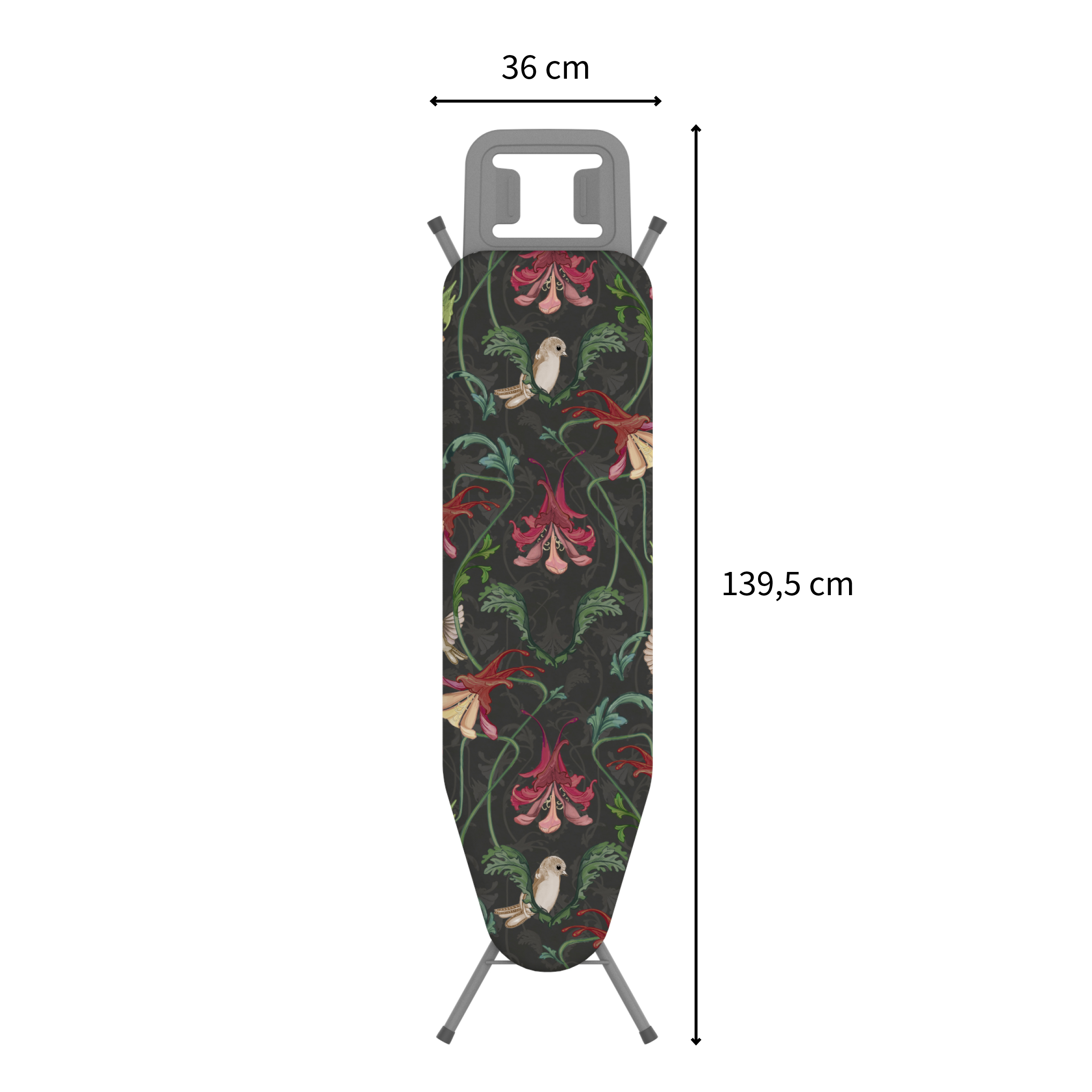 Table à repasser à motif floral et oiseau, 139,5 cm de long.