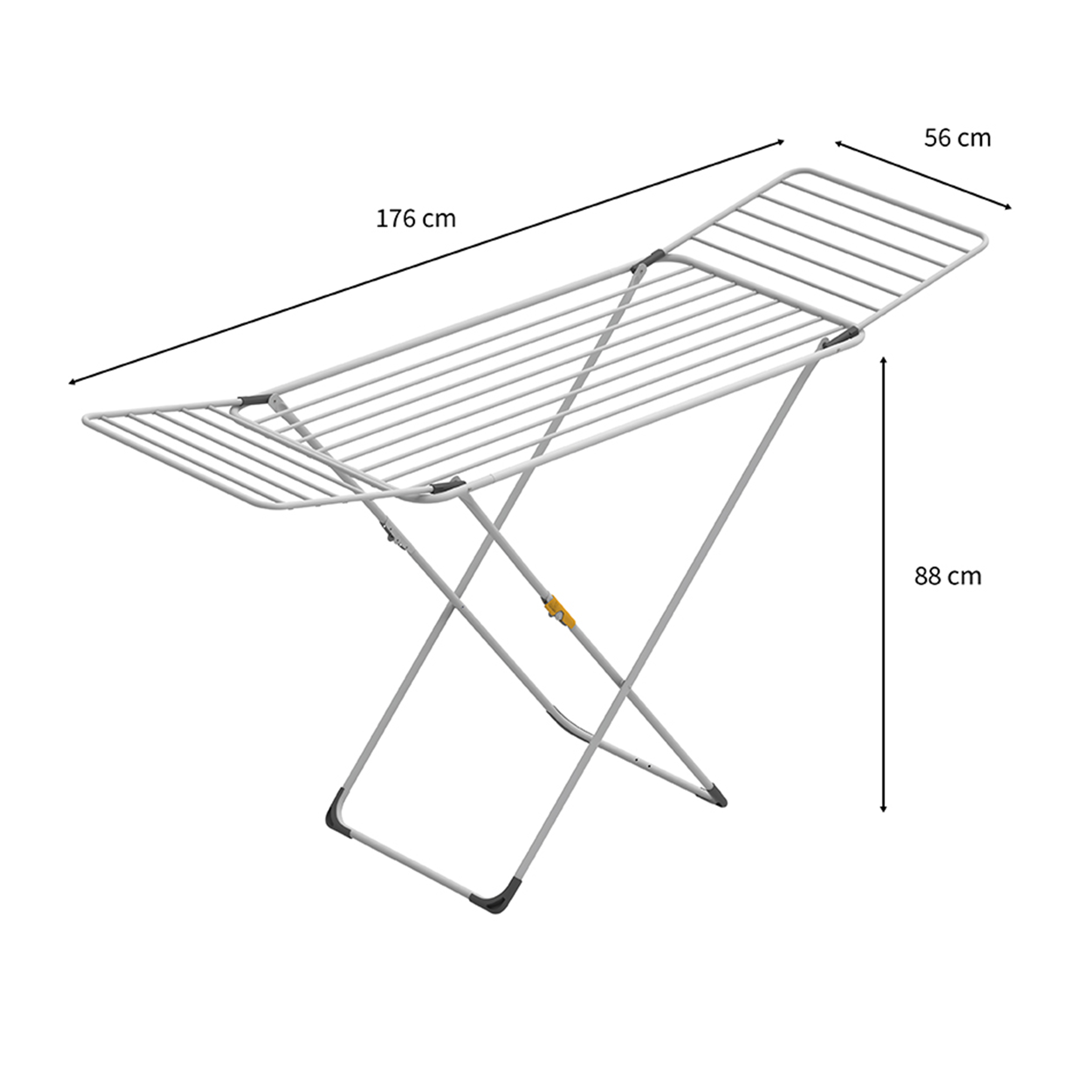 Un étendoir à linge blanc de dimensions 176x56x88cm.
