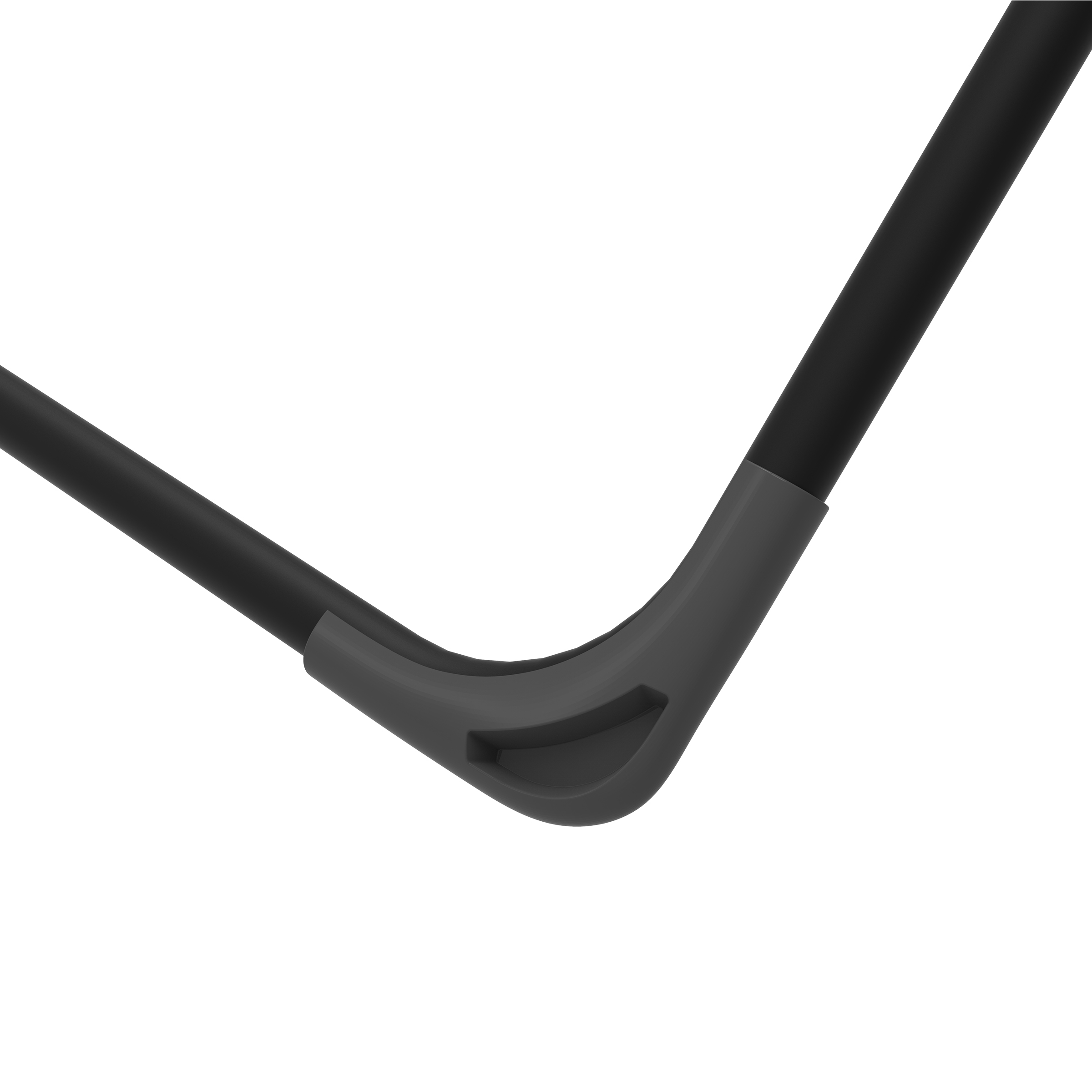 Black pipes connected by a grey joint, isolated on white.