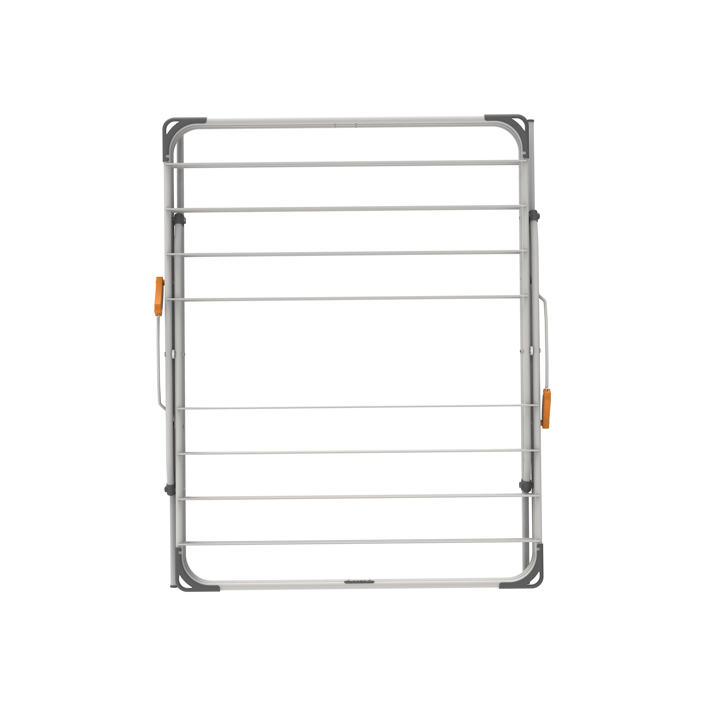 A white drying rack with gray and orange accents, on a white background.