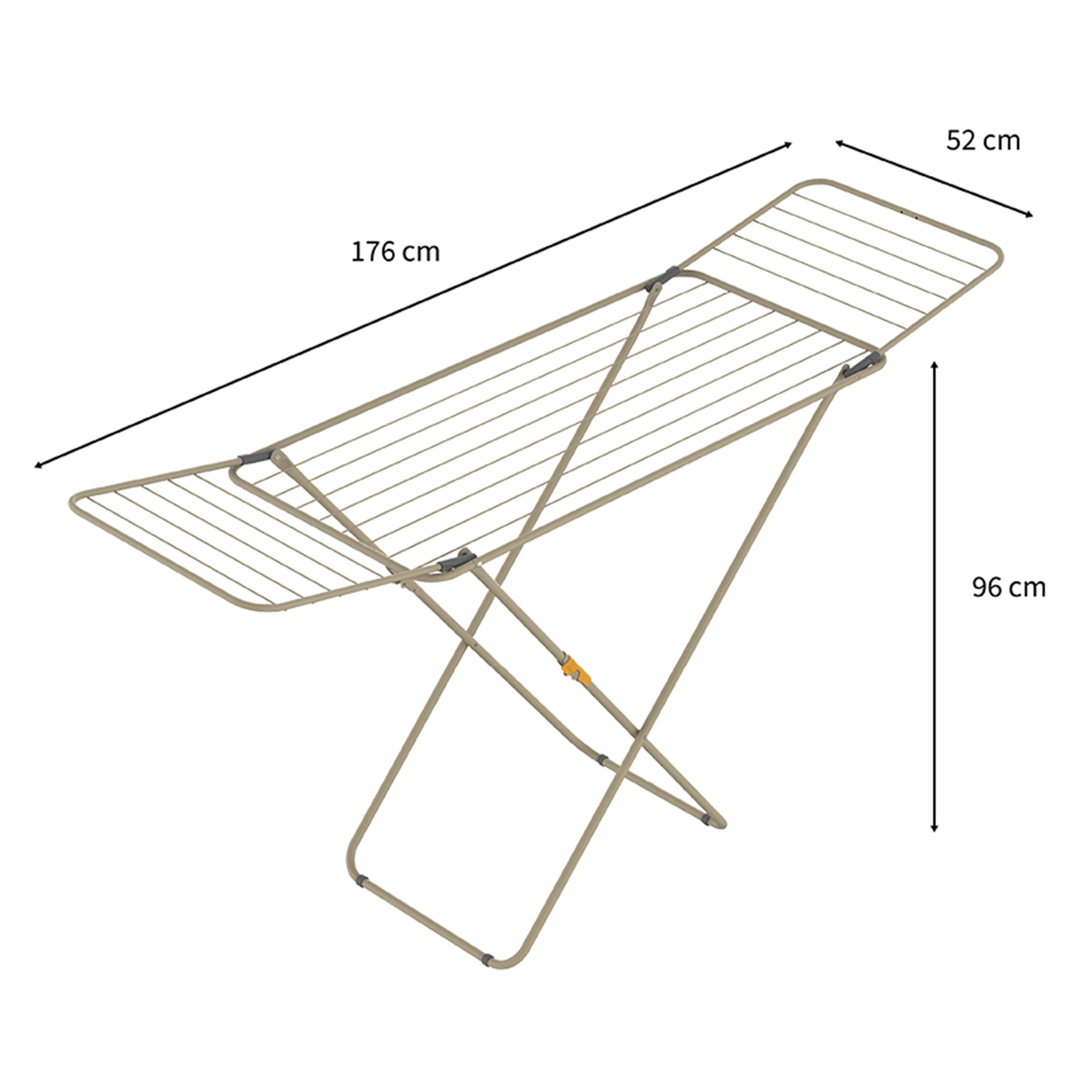 A beige drying rack with dimensions 176x52x96 cm.