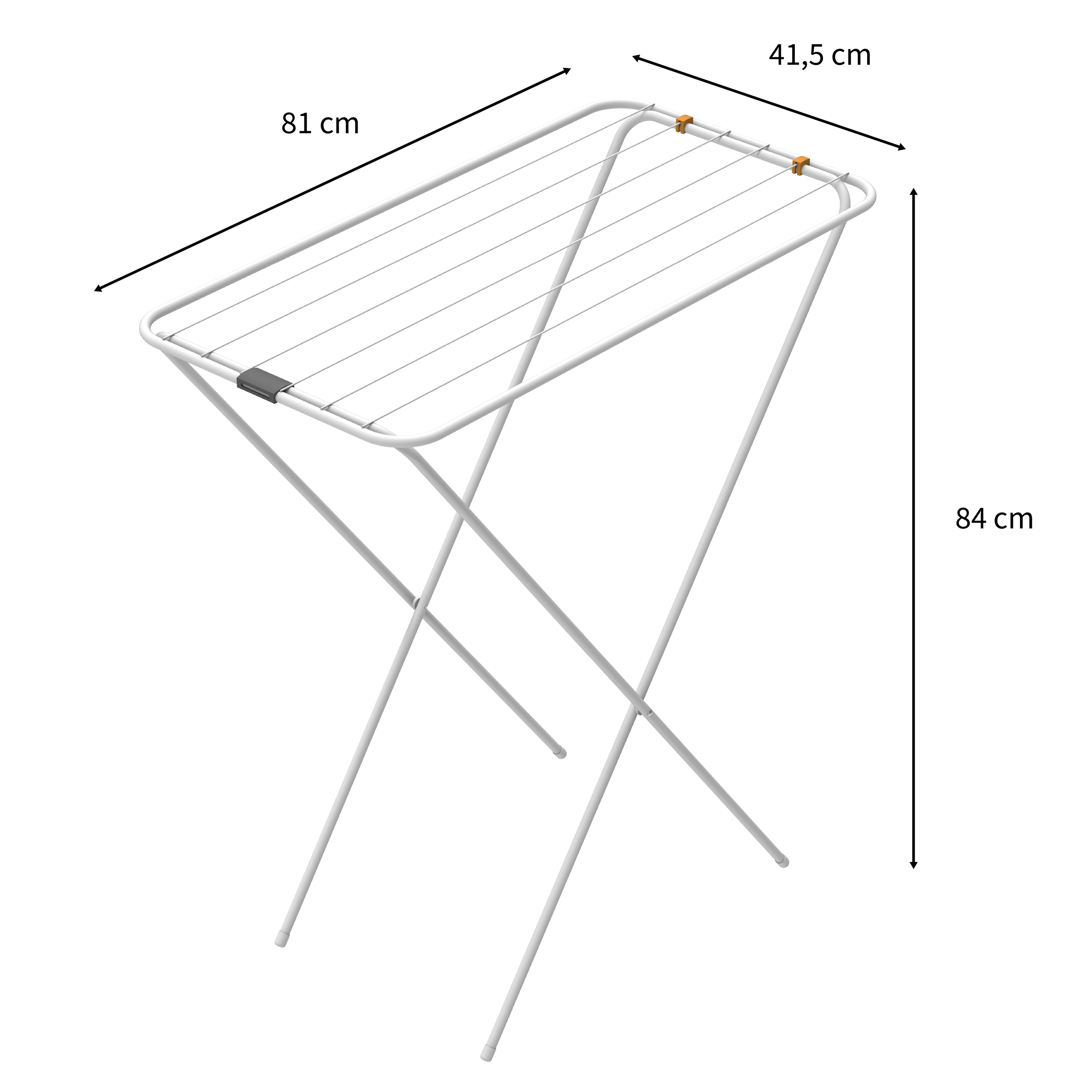 A white clothes drying rack with dimensions 81x41.5x84 cm.