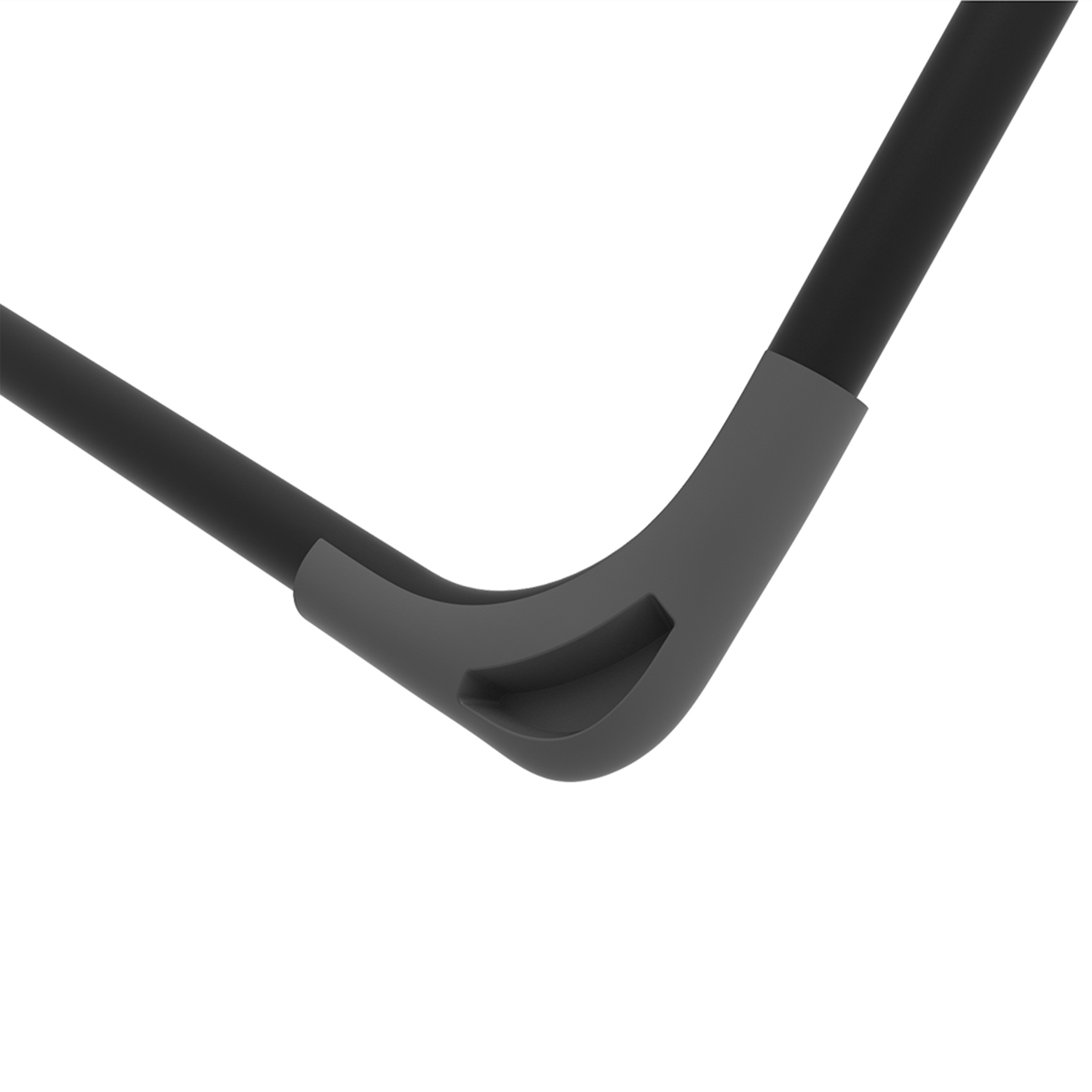 Tiges noires reliées par un joint gris sur fond blanc.