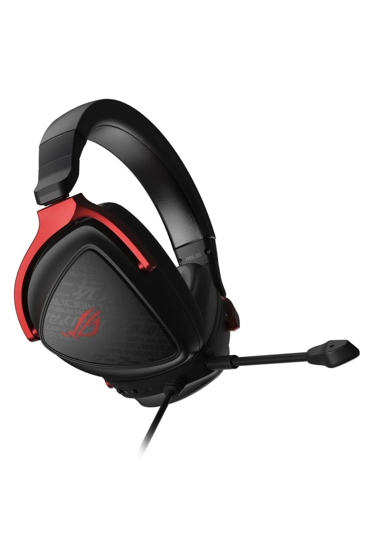 Czarny zestaw słuchawkowy do gier z czerwonymi akcentami.