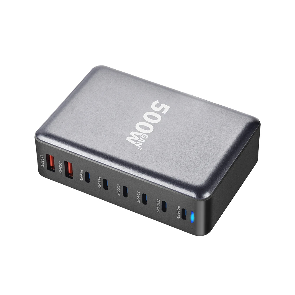 USB C-oplader, 520 W, 8 poorten, USB-snellader, meervoudig met 4 USB-C