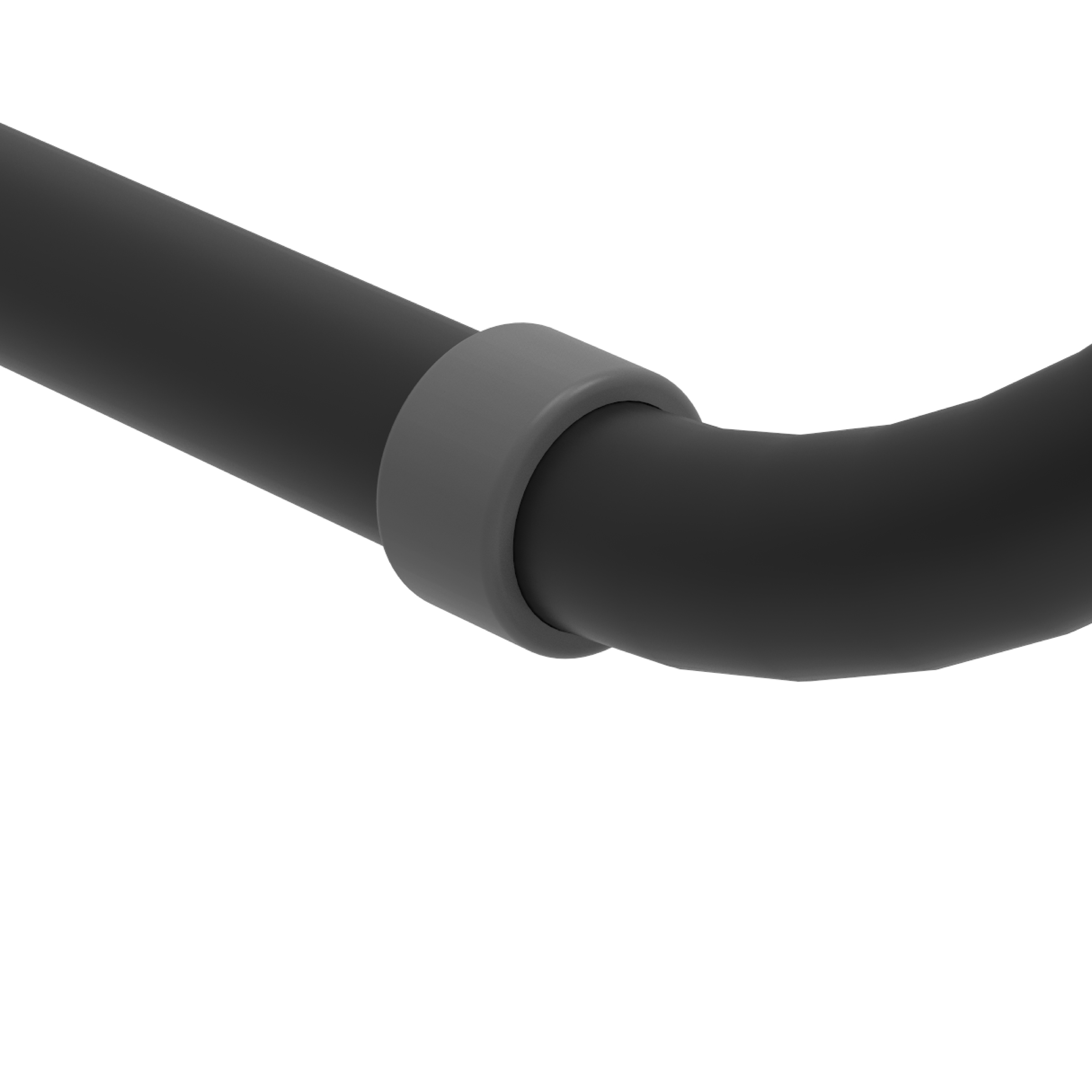 A black hose with a gray connector, curving to the right.