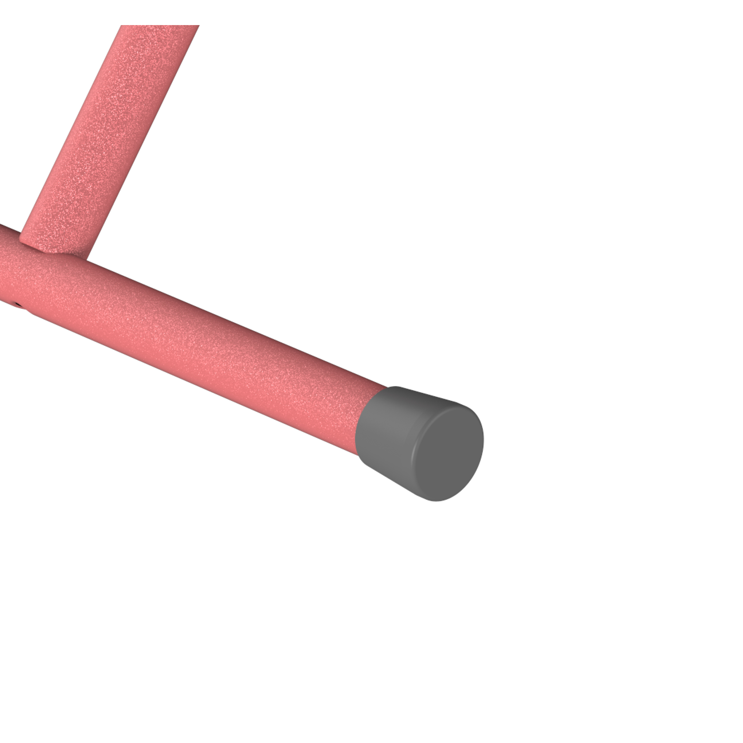 Gros plan d'un tube métallique rose avec un embout protecteur gris.